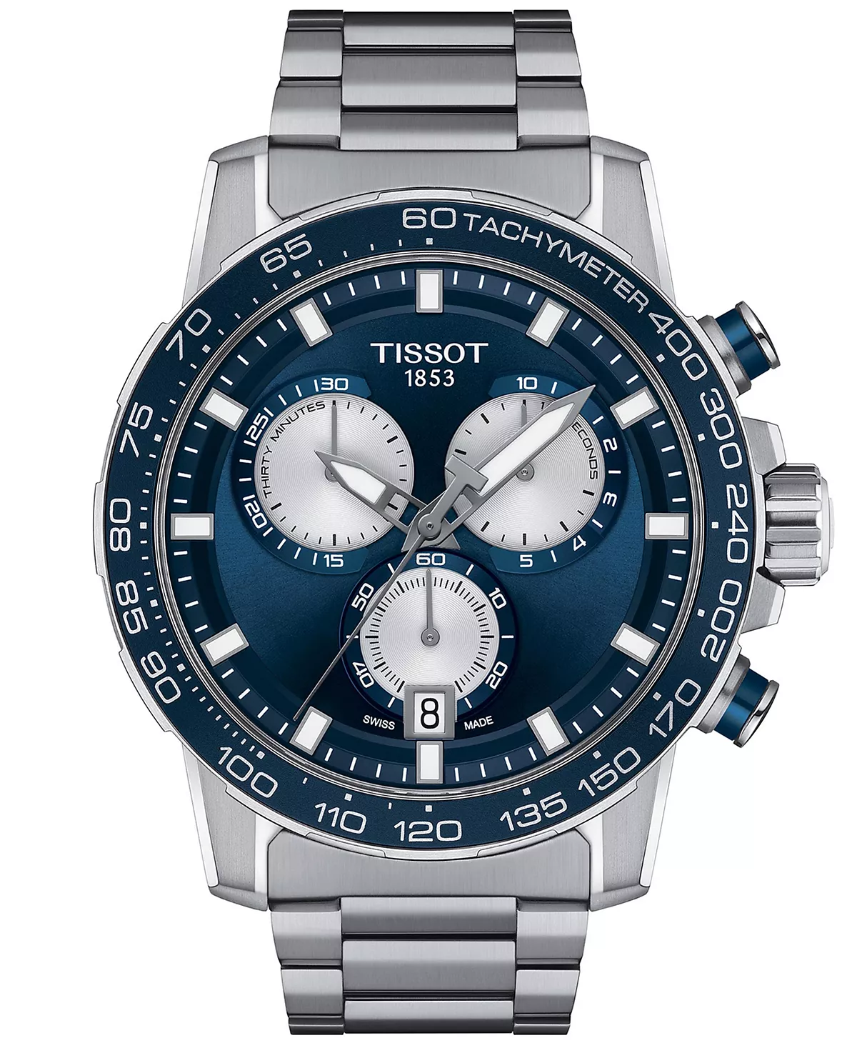 Мужские швейцарские часы Tissot с хронографом Supersport на браслете из нержавеющей стали 46 мм
