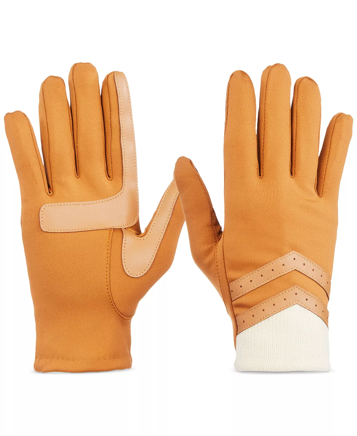 Фирменные женские перчатки Isotoner из трикотажа в рубчик на флисовой подкладке