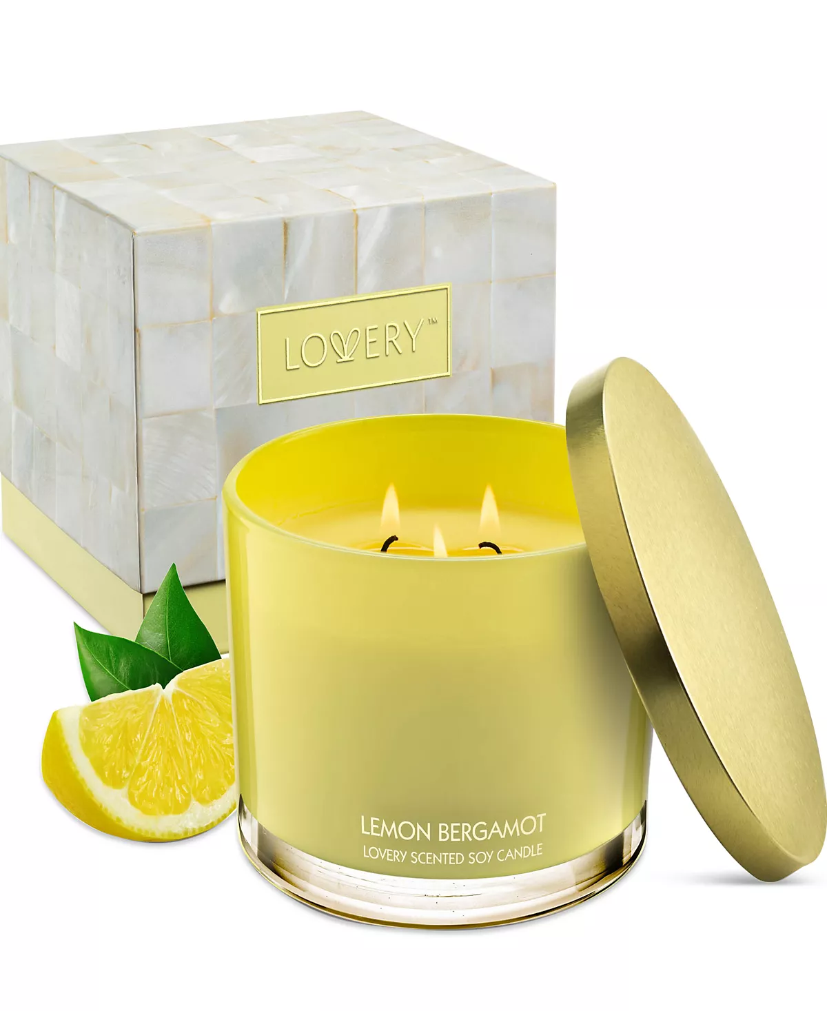 Ароматическая лимонно-бергамотовая соевая свеча с 3 фитилями, 13 унций.
