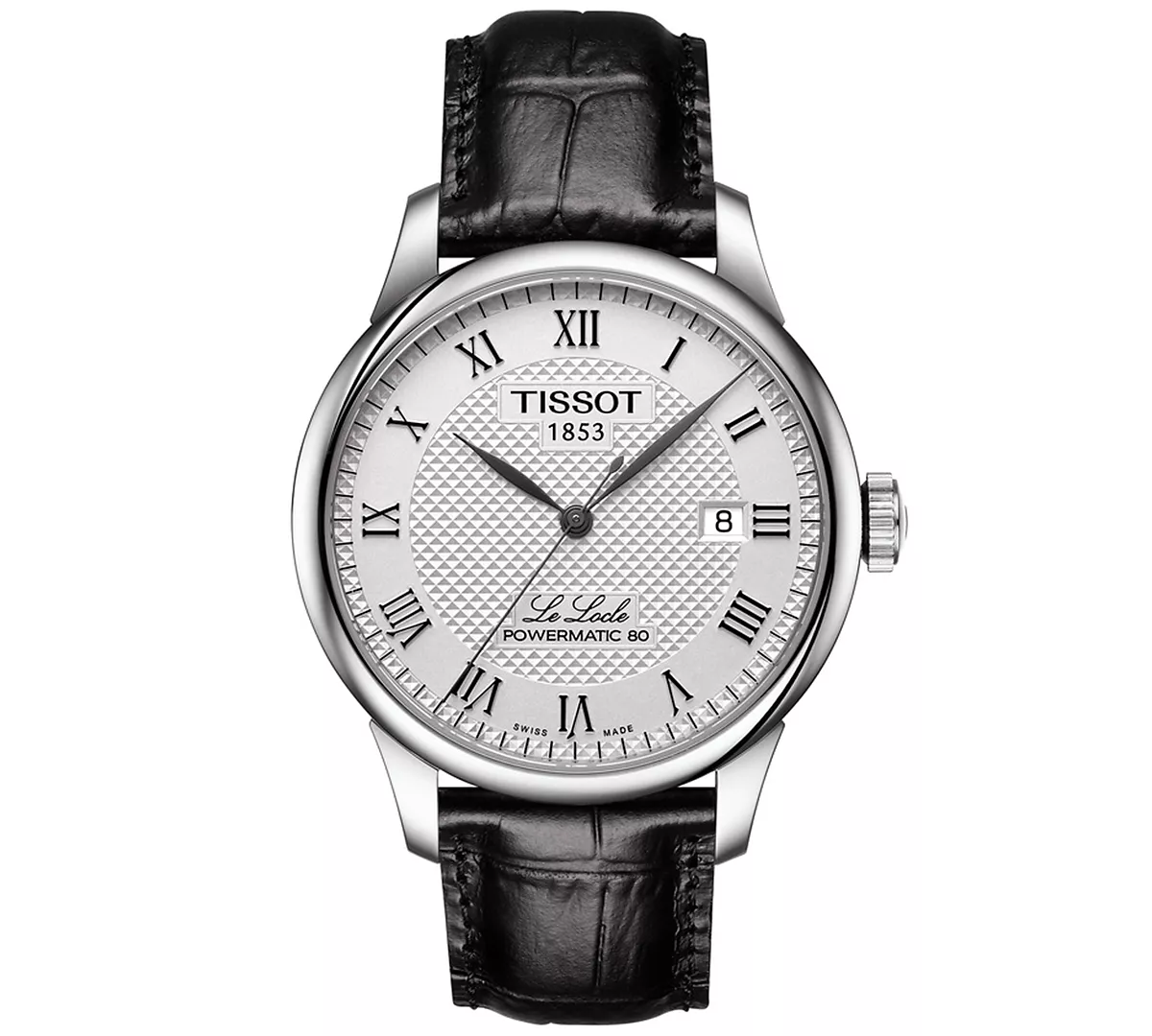 Мужские швейцарские автоматические часы Tissot T-Classic Le Locle Powermatic 80 на черном кожаном ремешке 39,3 мм
