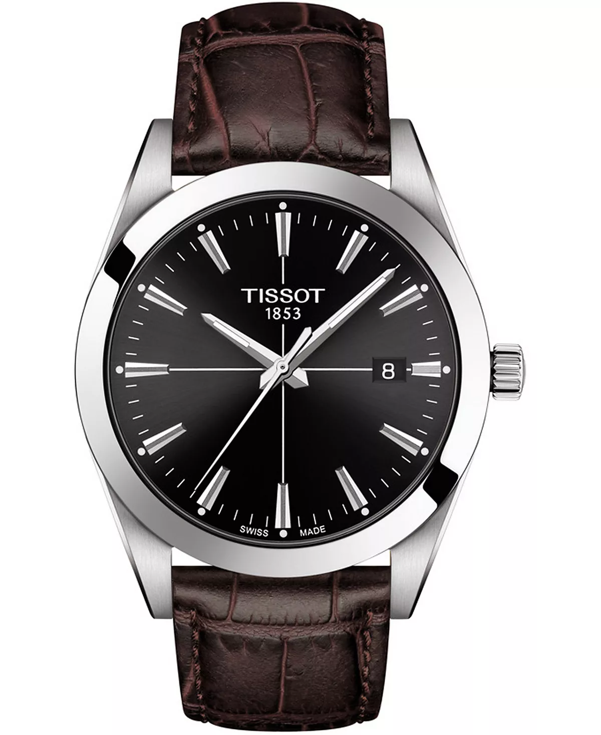 Мужские швейцарские часы Tissot Gentleman на коричневом кожаном ремешке 40 мм
