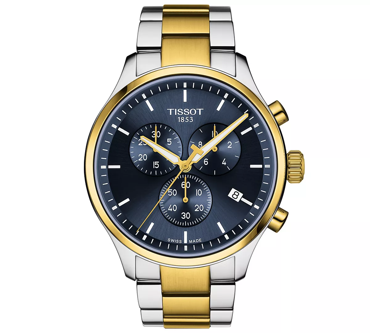 Мужские швейцарские часы-хронограф Tissot Chrono XL Classic с двухцветным браслетом из нержавеющей стали, 45 мм