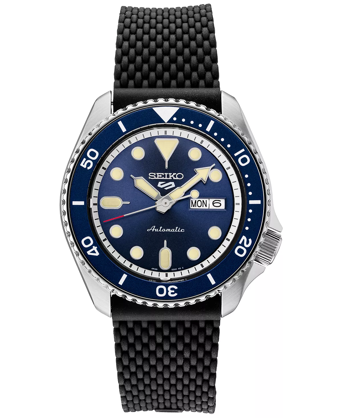Мужские автоматические часы Seiko с 5 спортивными часами на черном силиконовом ремешке 43 мм