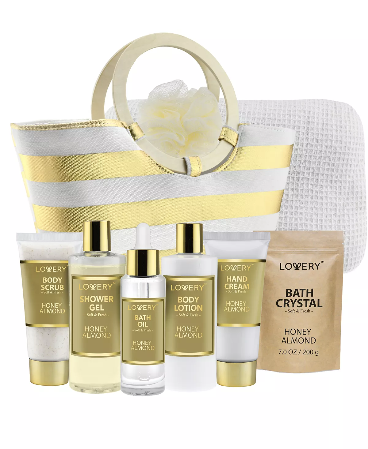 Подарочный набор для домашнего спа-салона Lovery Honey Almond Home, для ванны и ухода за телом с сумкой, 9 предметов
