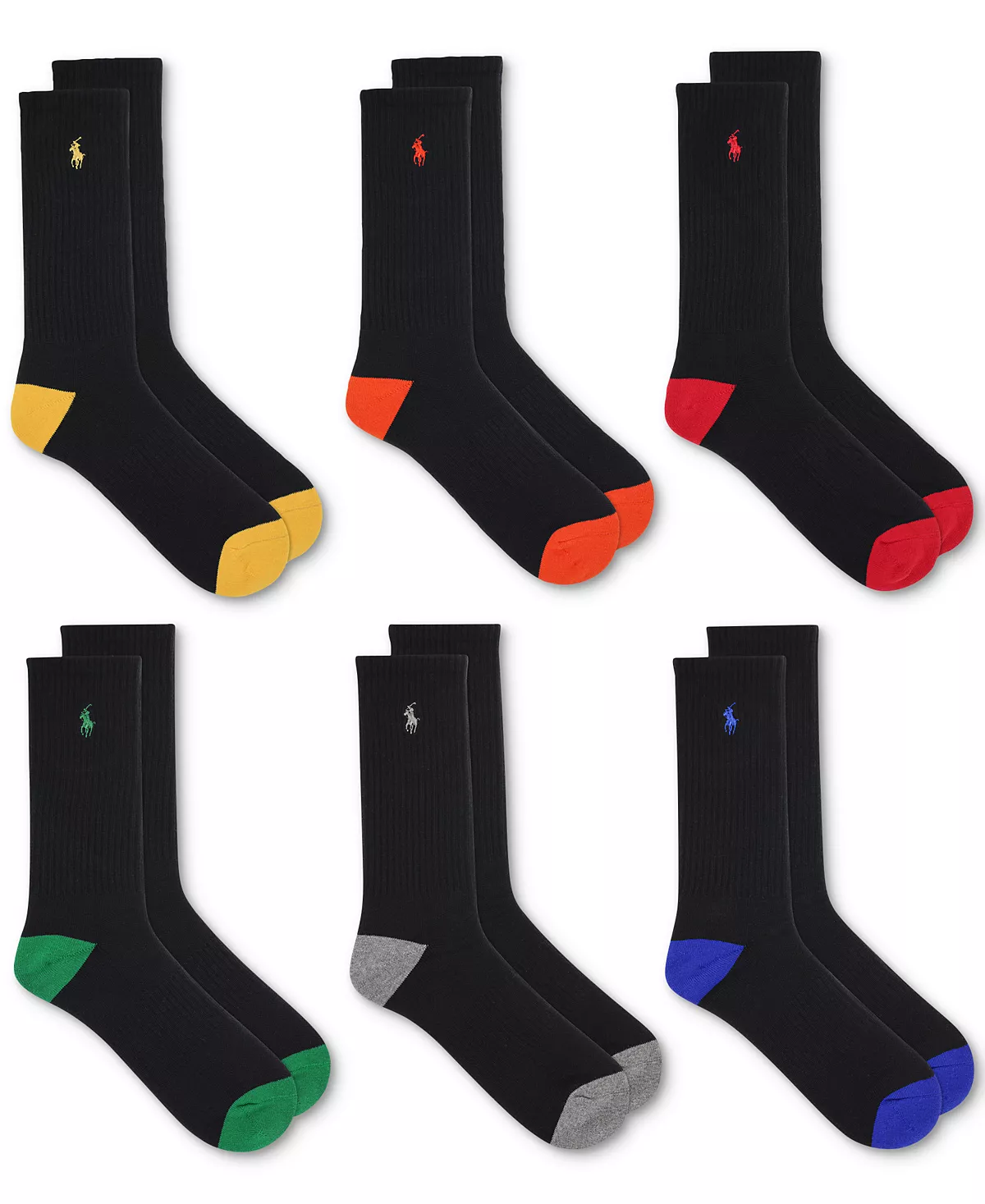 Мужские носки Polo Ralph Lauren 6-Pk. Эффектные цветные гольфы с круглым носком и пяткой