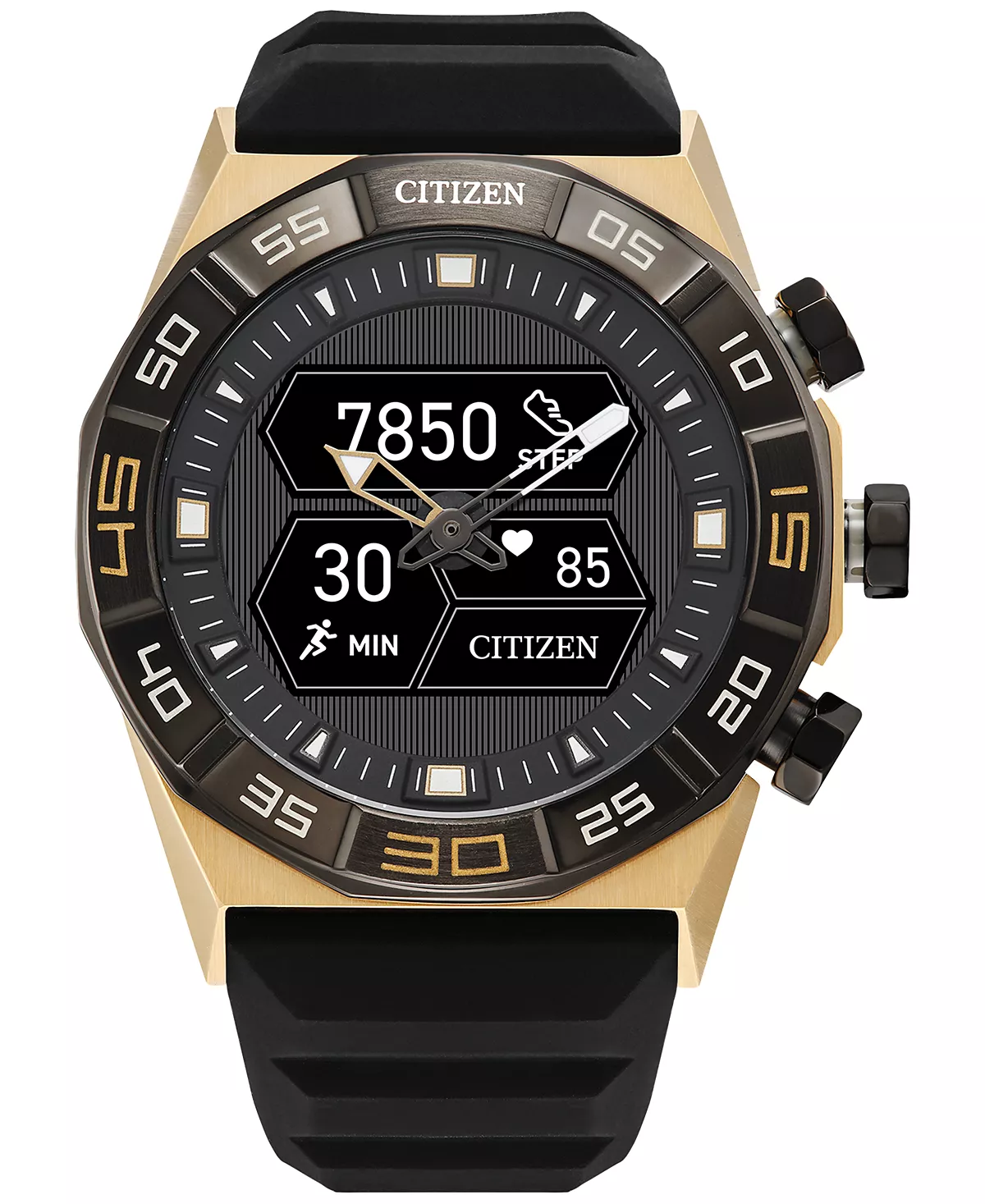 Умные часы Citizen Mens CZ Smart Hybrid с черным силиконовым ремешком 44 мм