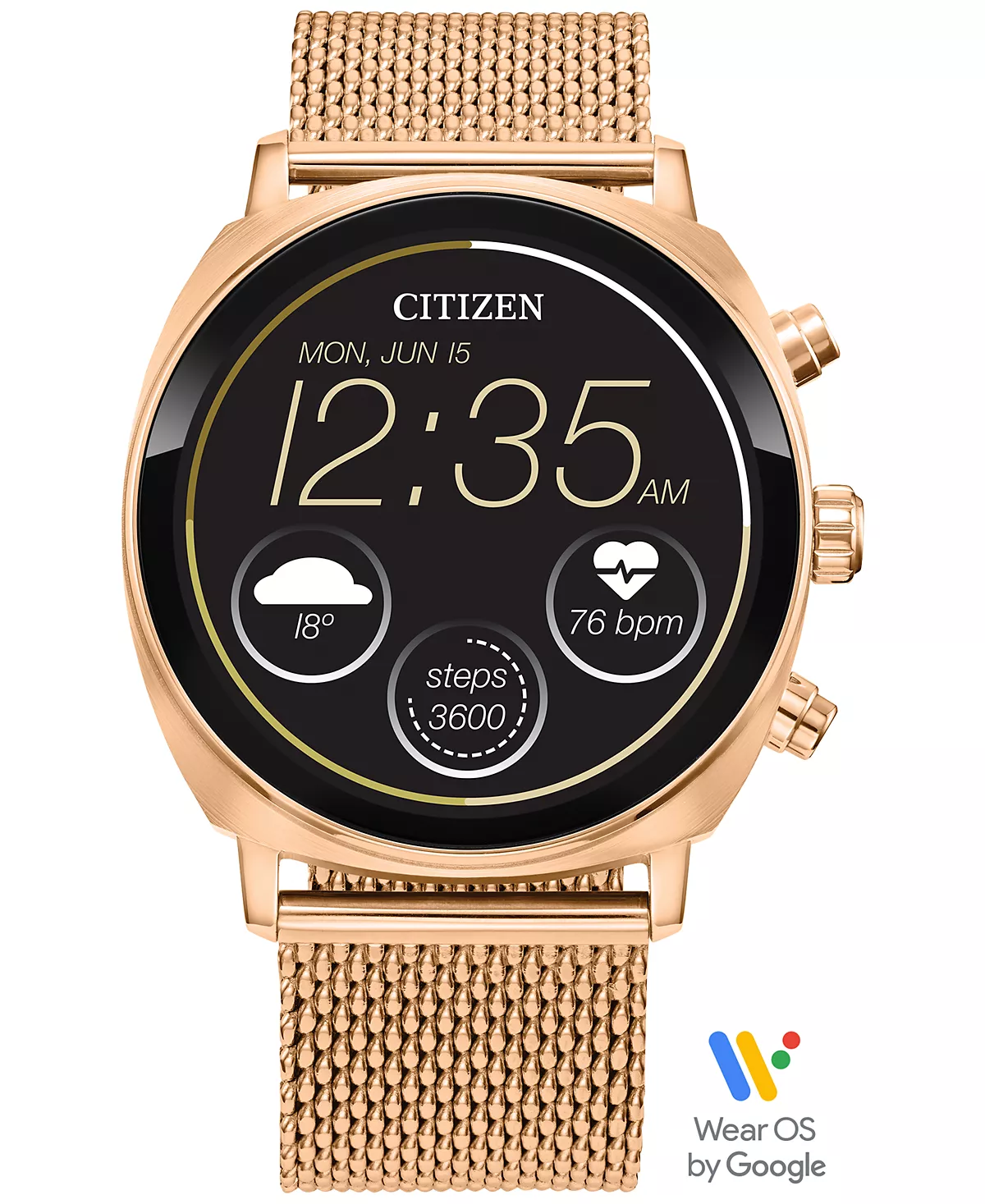 Citizen Unisex CZ Smart Wear OS с сетчатым браслетом из нержавеющей стали цвета розового золота, смарт-часы 41 мм