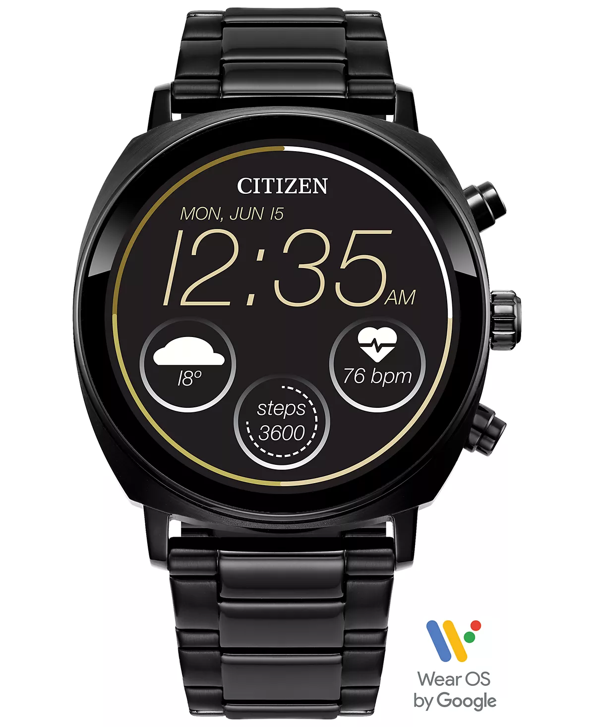 Citizen Unisex CZ Smart Wear OS Смарт-часы с браслетом из нержавеющей стали черного цвета, 41 мм