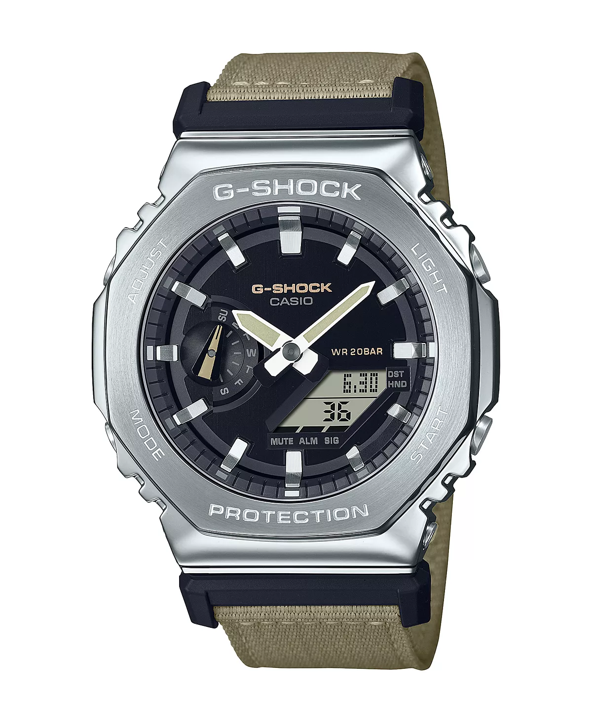 Мужские аналогово-цифровые часы G-Shock с металлическим ремешком из коричневой ткани, 44,4 мм, GM2100C-5A