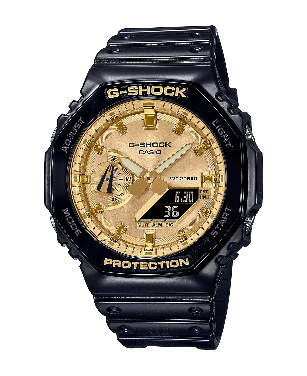 Мужские кварцевые аналоговые цифровые часы G-Shock с двумя стрелками из черной смолы, 45,4 мм, GA2100GB-1A