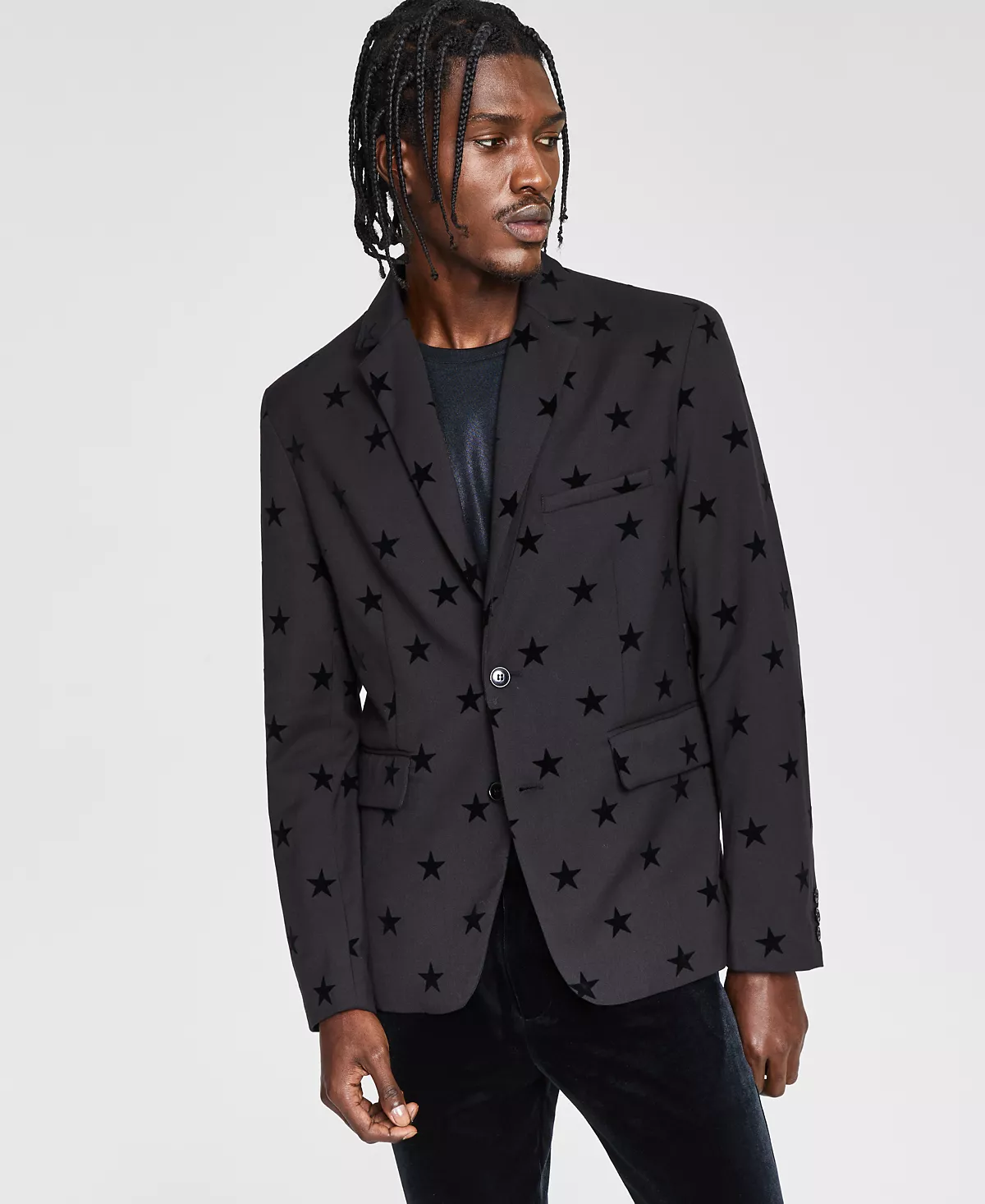Мужское спортивное пальто со звездой на лацкане с вырезами из мишуры и флока