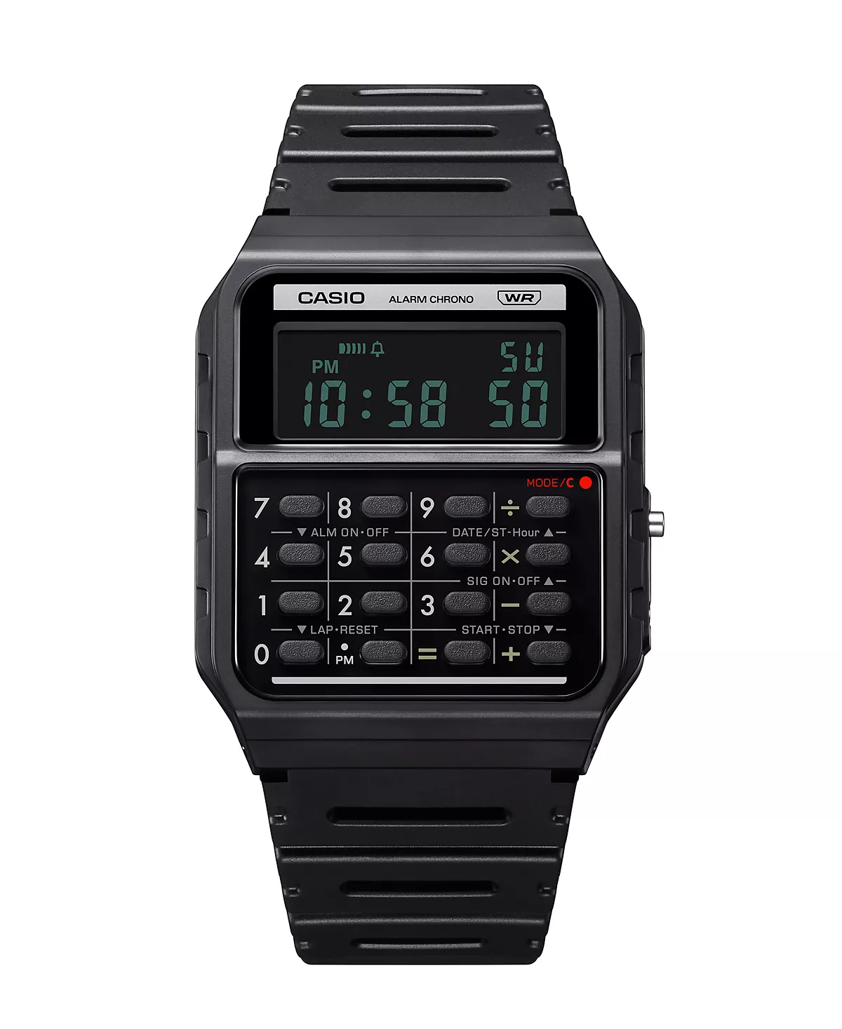 Casio Унисекс Цифровой калькулятор Часы с черным ремешком из смолы 34 мм