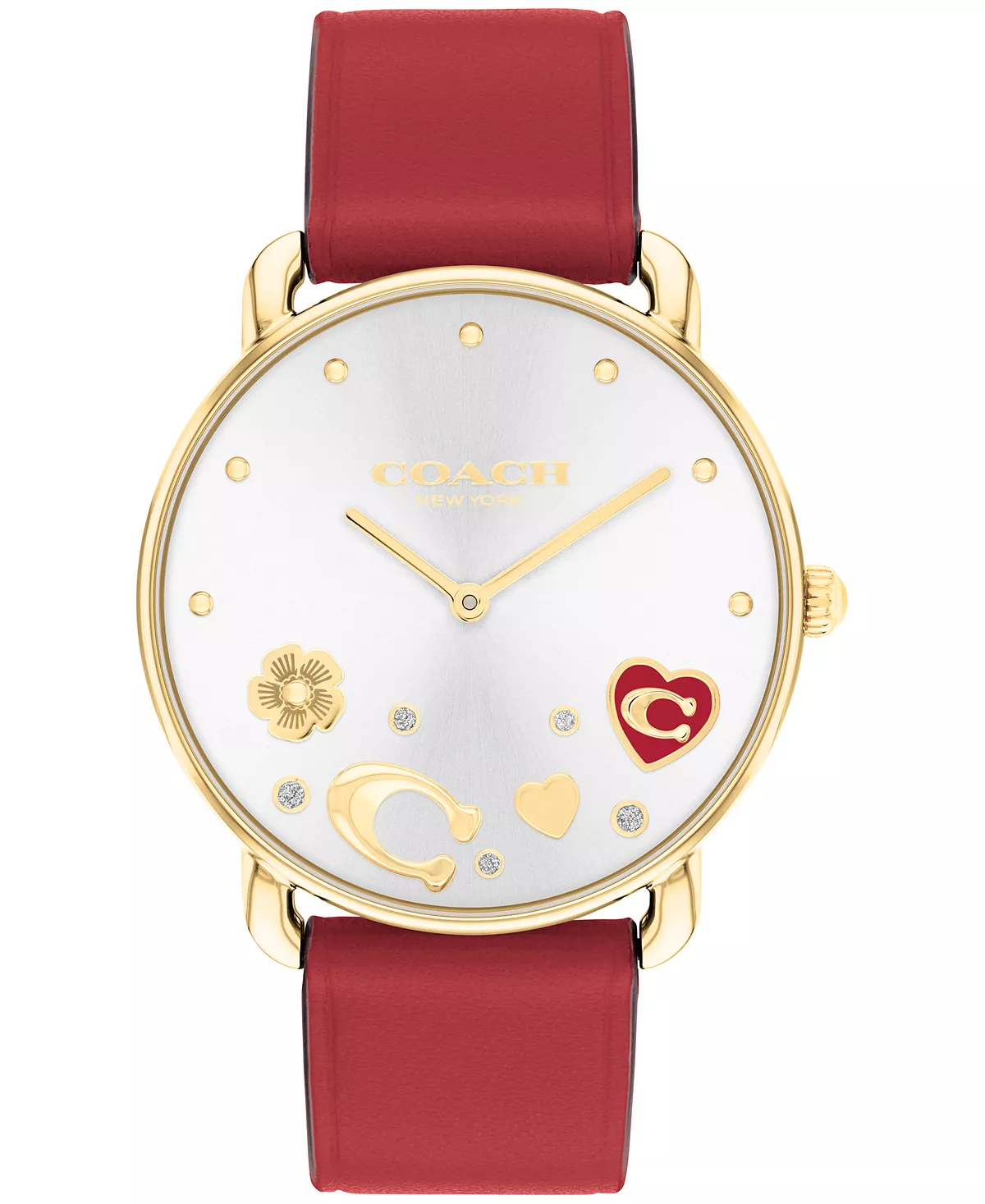 Женские часы COACH Elliot с красным кожаным ремешком, 36 мм