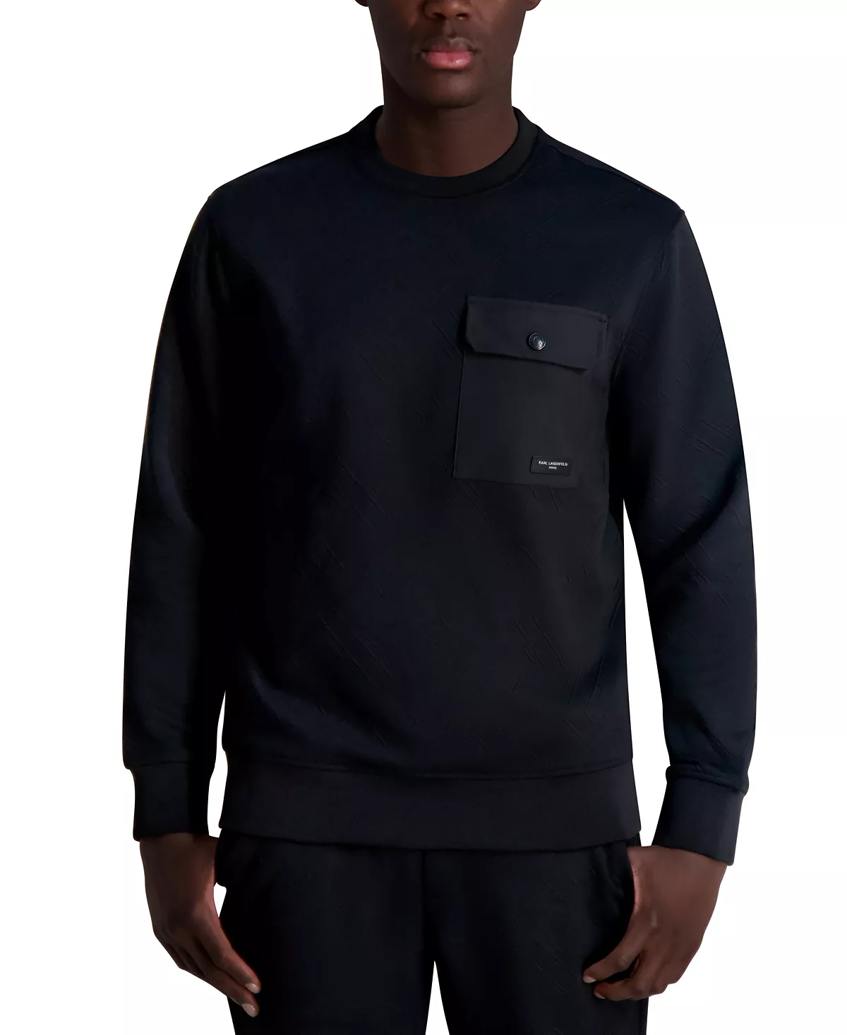 Мужская толстовка свободного покроя с длинным рукавом и круглым вырезом из жаккарда с карманами от KARL LAGERFELD PARIS 18790₽
