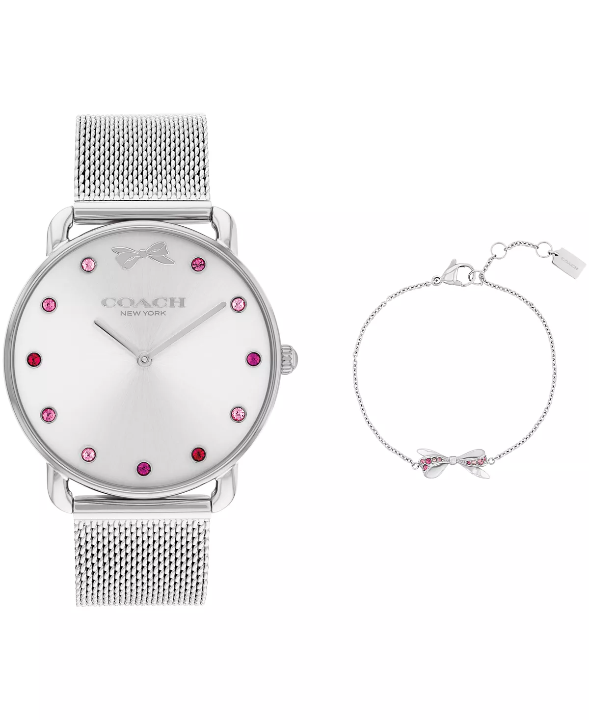 Женские часы-браслет COACH Womens Elliot Silver Tone из нержавеющей стали с сеткой, подарочный набор 36 мм