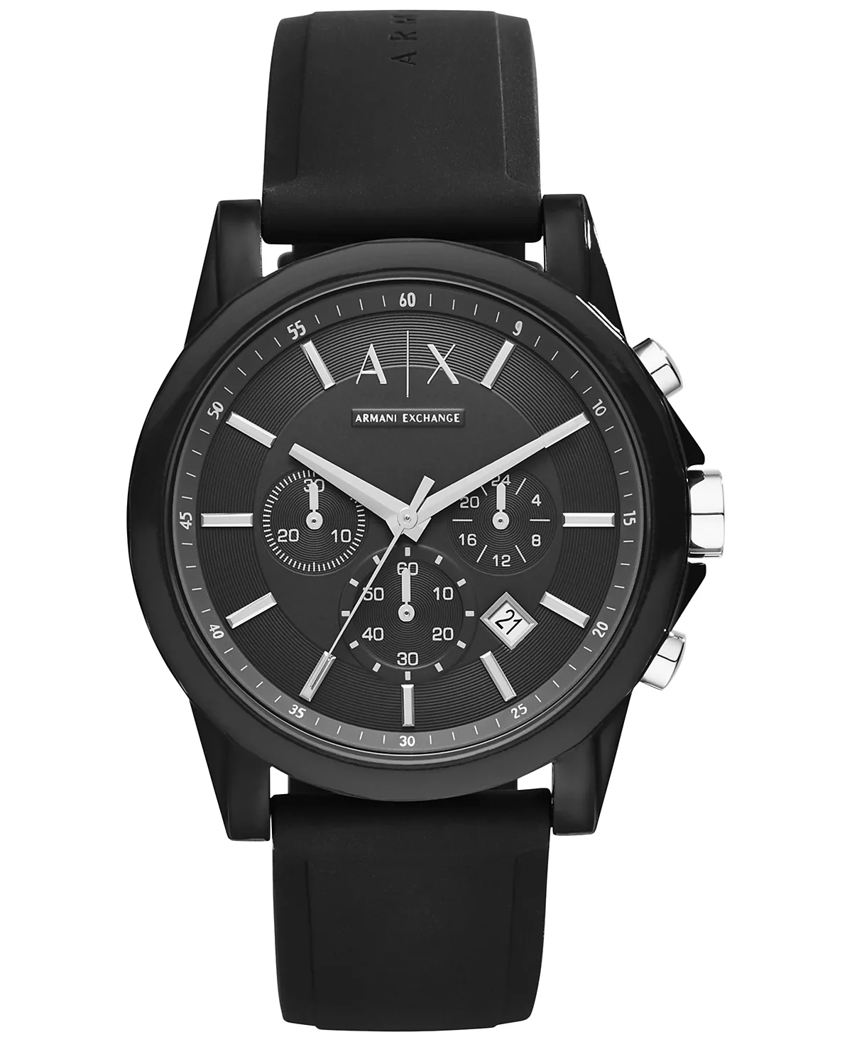 Часы AX Armani Exchange с хронографом унисекс на черном силиконовом ремешке 44 мм AX1326