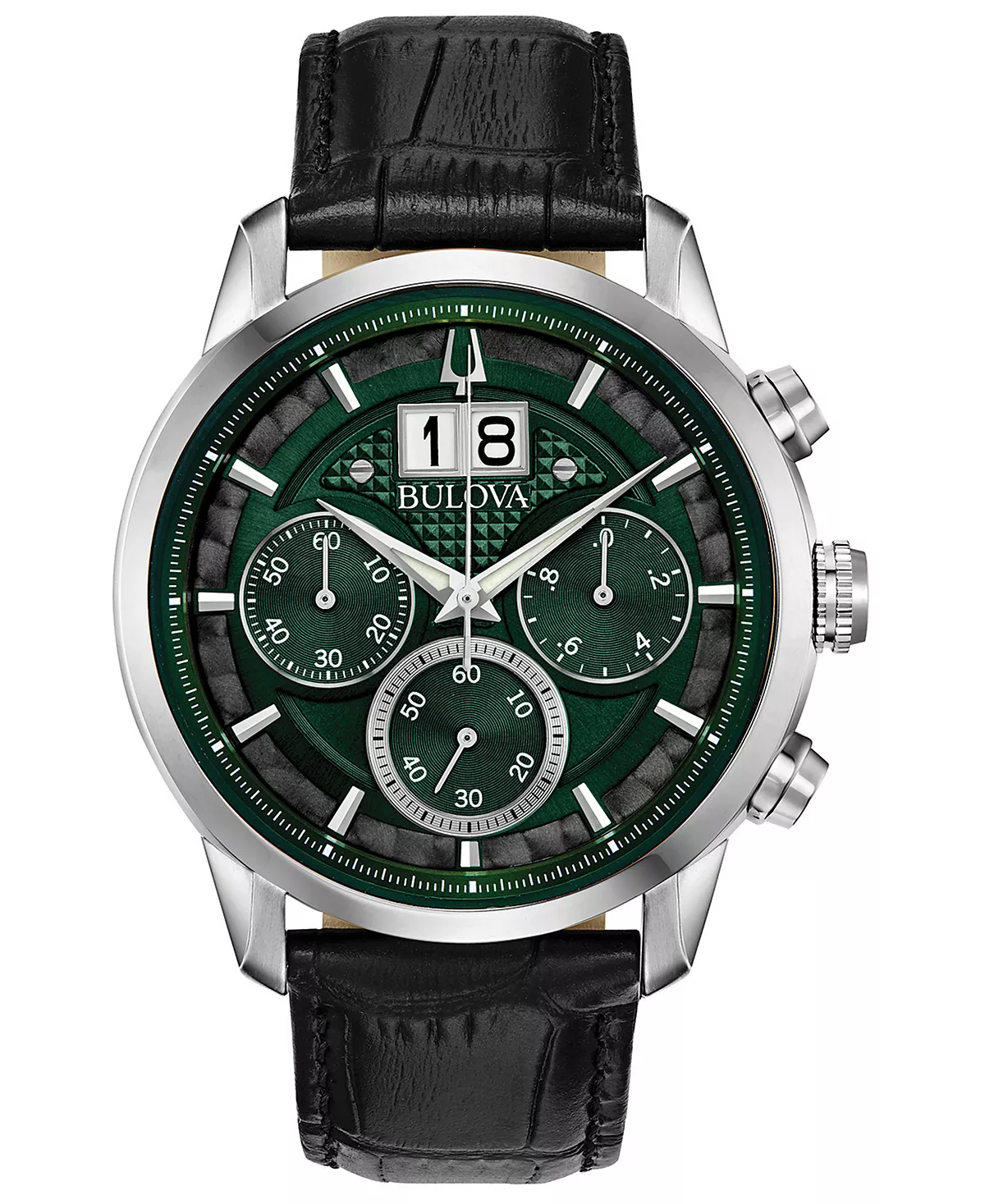 Мужские часы Bulova с хронографом Sutton на черном кожаном ремешке 44 мм