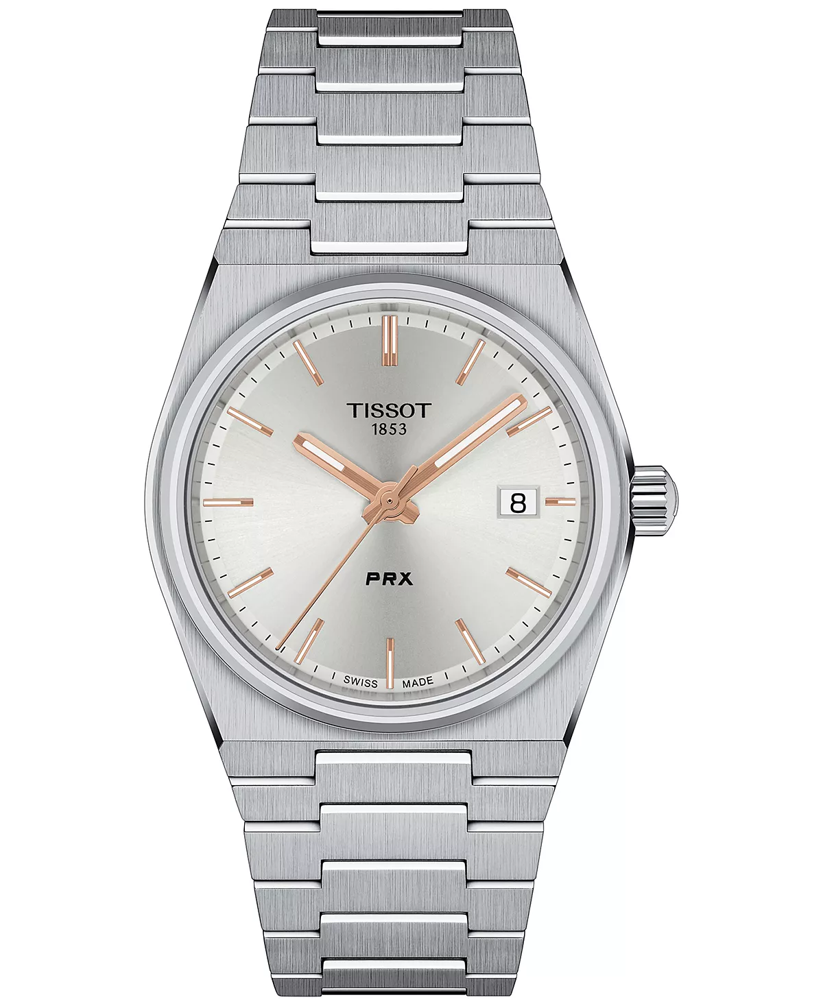 Часы Tissot Unisex PRX с серебристым браслетом из нержавеющей стали 35 мм