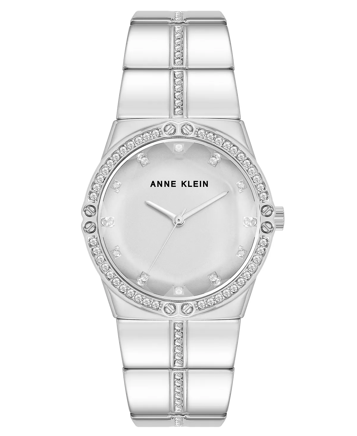 Женские кварцевые часы Anne Klein с граненым кристаллом и безелем из серебристого сплава, 32 мм