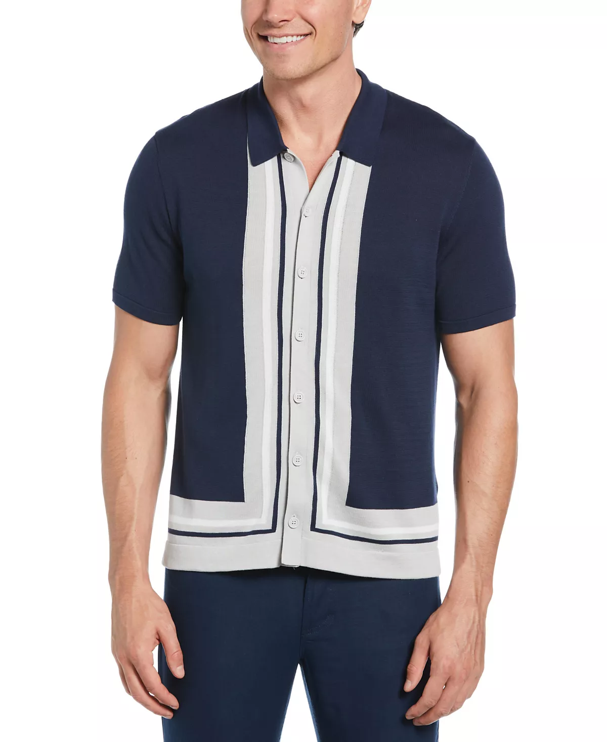 Мужской свитер поло классического кроя Cubavera L-образной формы с цветными вставками