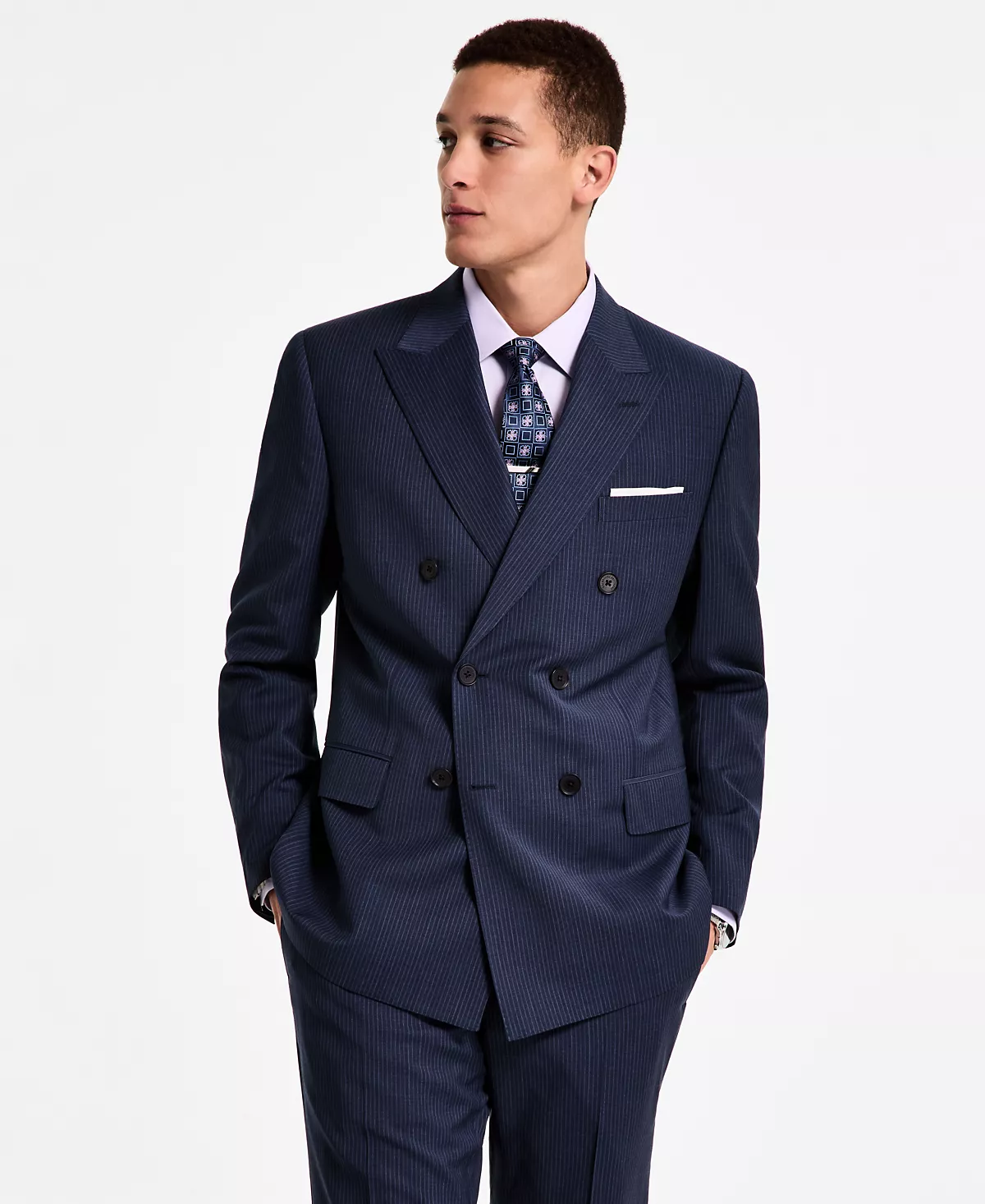 Мужской двубортный пиджак классического покроя из полушерстяной ткани в тонкую полоску Brooks Brothers B by 59990₽