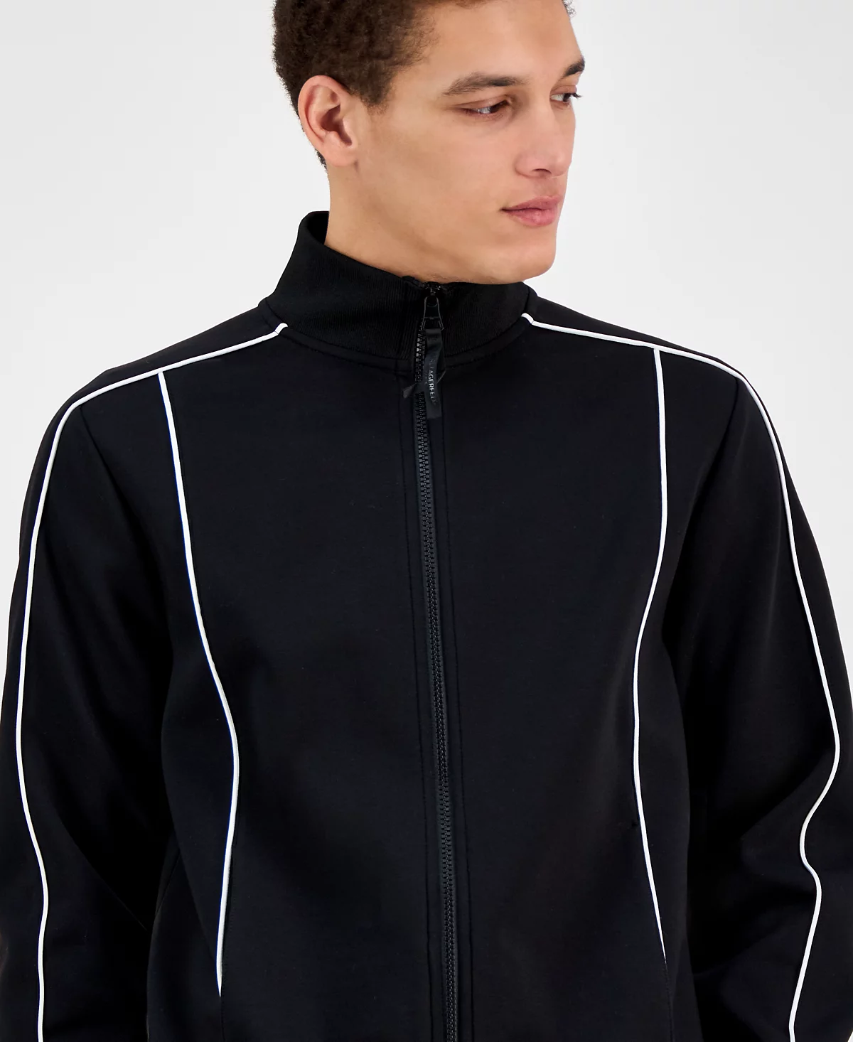 Мужская флисовая спортивная куртка KARL LAGERFELD PARIS свободного кроя с контрастной окантовкой и застежкой-молнией на всю длину.