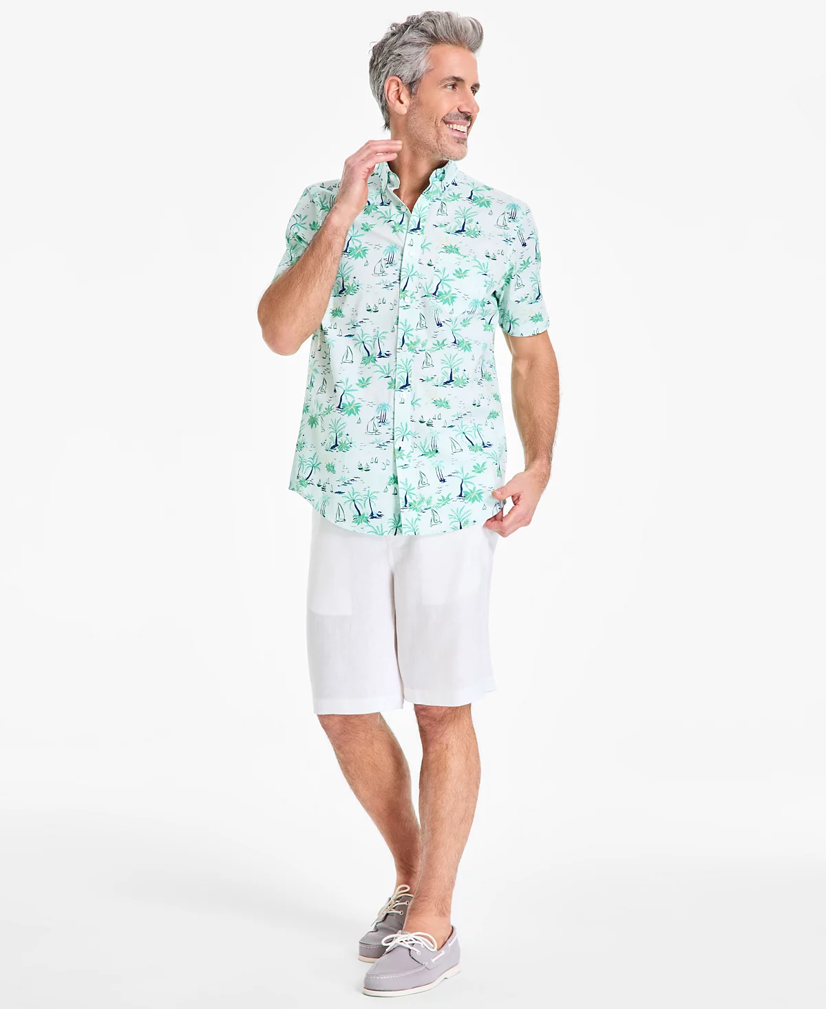 Club Room Клубная мужская рубашка из поплина Palmera Scene обычного покроя со стрейчевым принтом на пуговицах эксклюзивно от Macys 7490₽