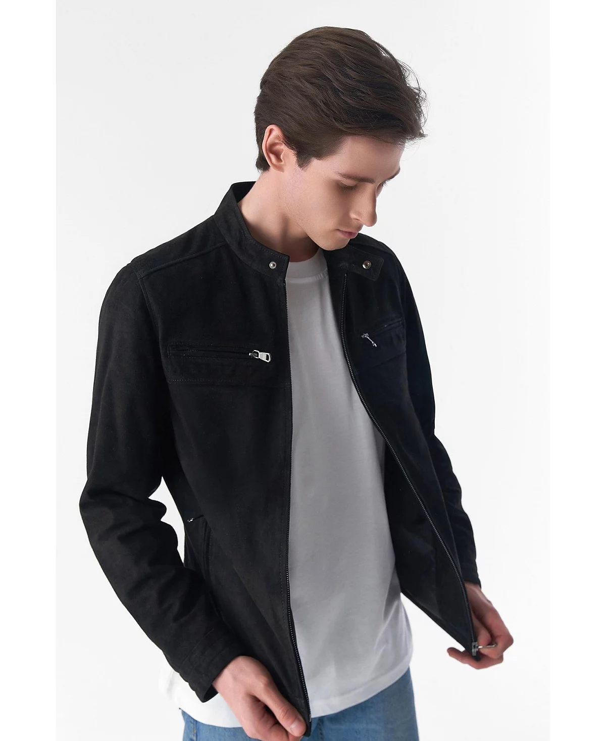 Повседневная куртка из замши Furniq UK черная 75190₽