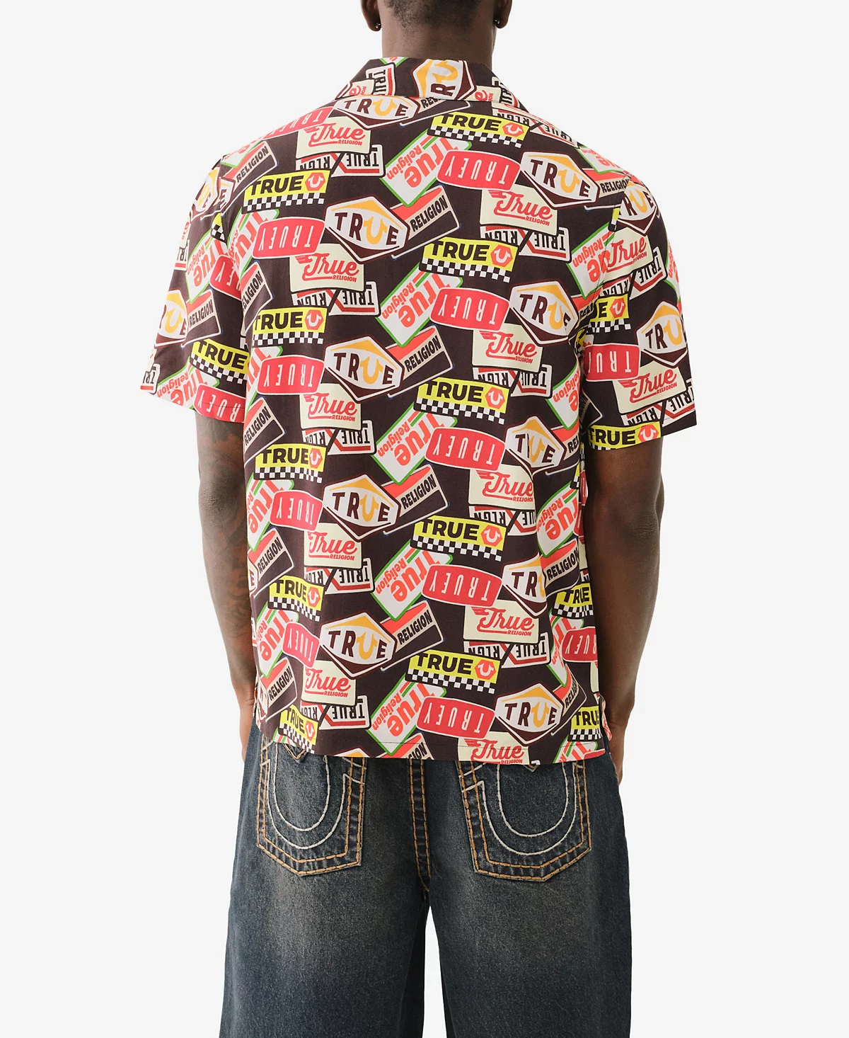 Истинная религия True Religion Мужская рубашка с коротким рукавом Camp Allover и принтом по всей длине 12690₽