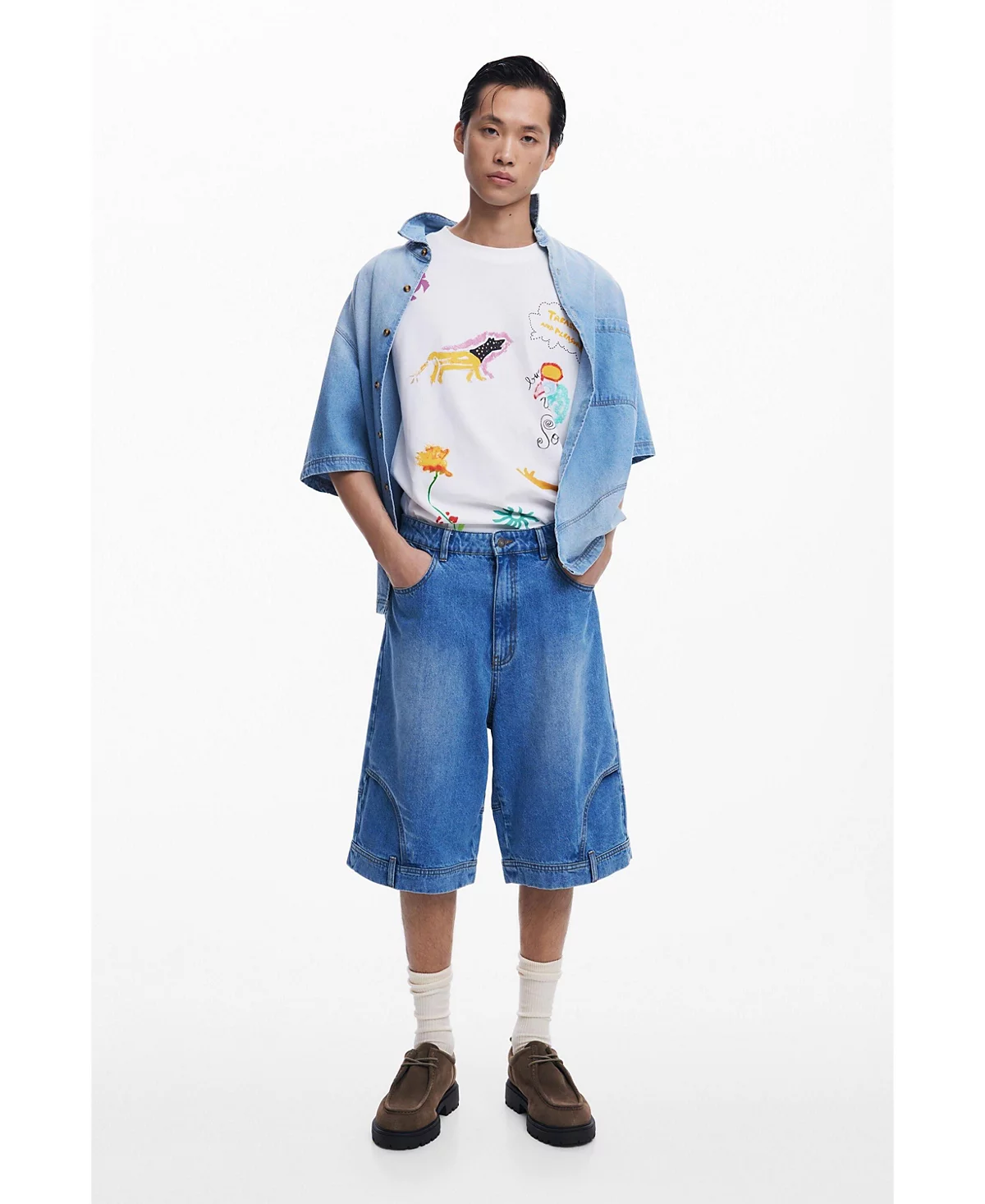 Дизайнерские мужские джинсовые шорты-бермуды Desigual в модном стиле 28390₽