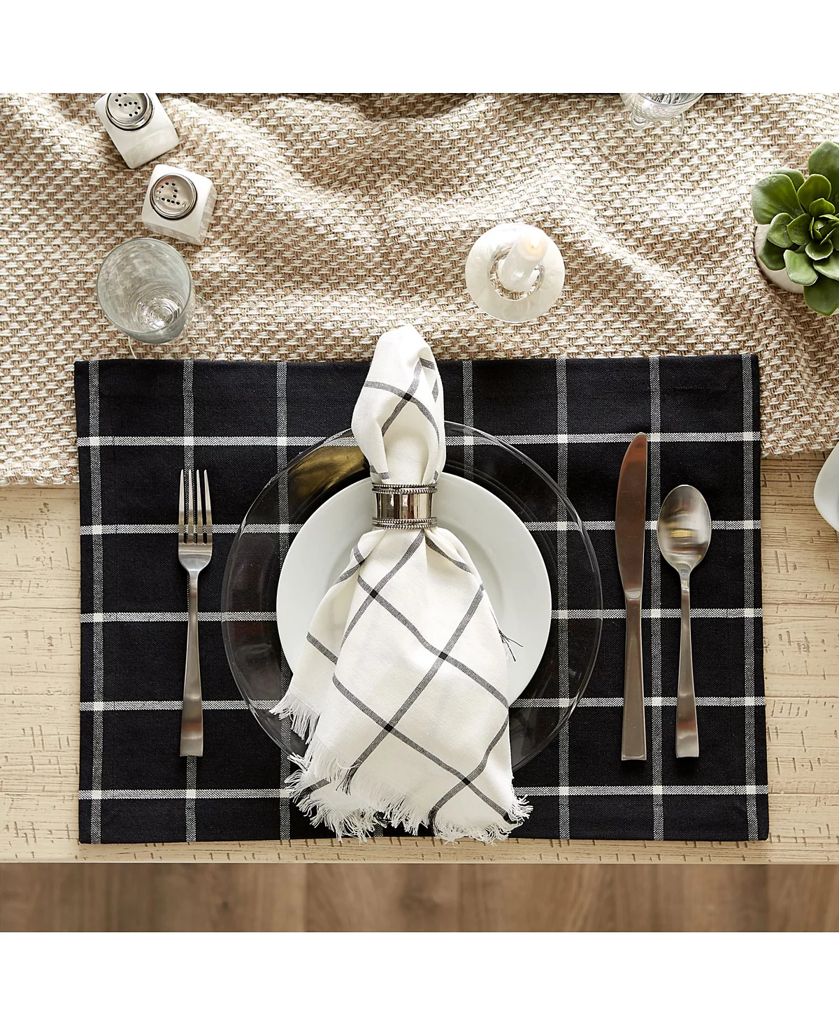 Салфетка в клетку с бахромой Design Imports, набор из 6 штук