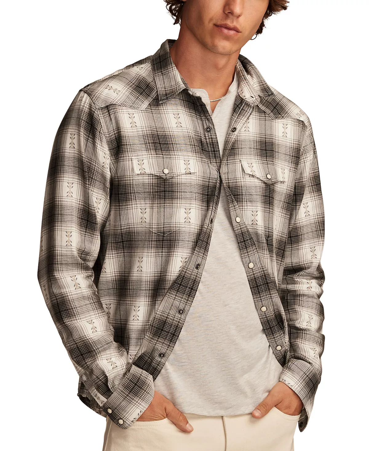 Мужская клетчатая рубашка с длинным рукавом Dobby Western в клетку 9090₽