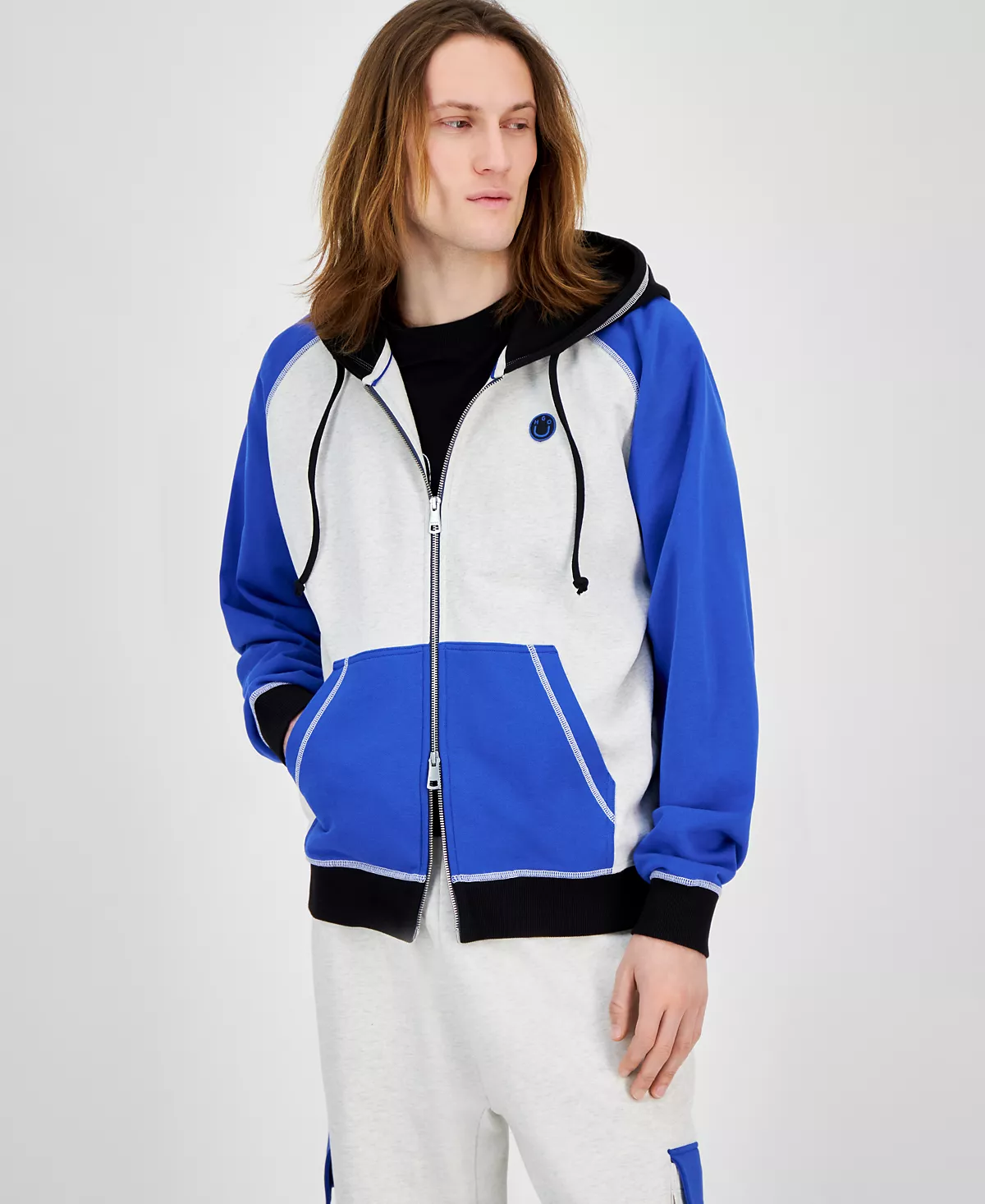 Мужская толстовка Nefero свободного кроя с длинным рукавом и цветным блоком спереди на молнии 28190₽