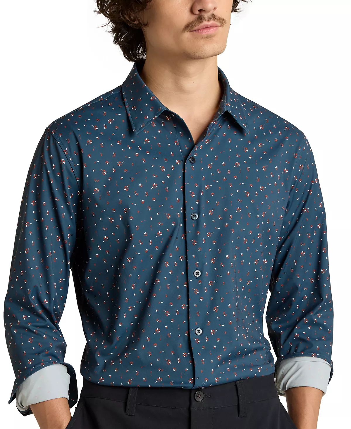 Мужская технологичная рубашка с длинным рукавом и пуговицами спереди