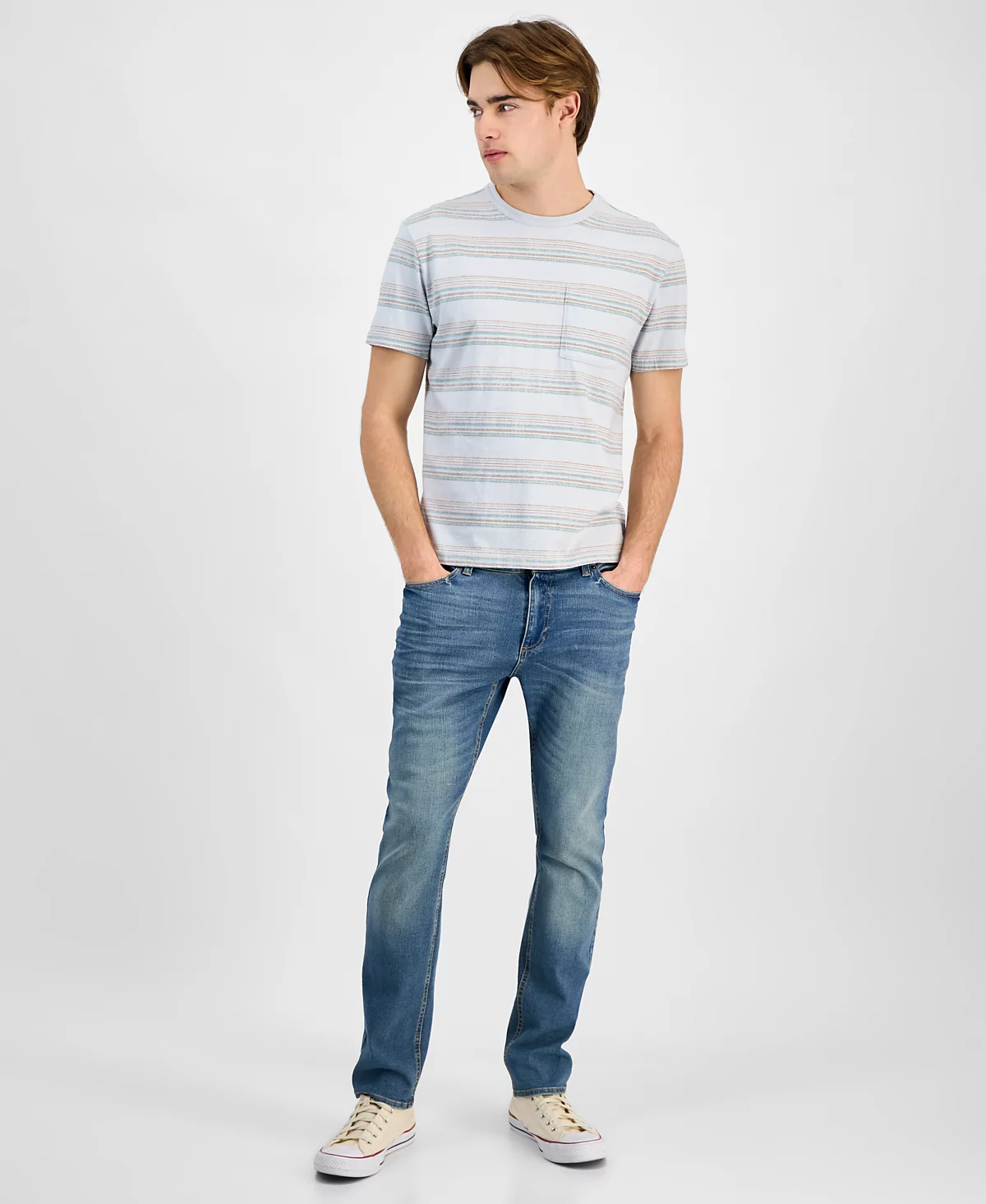 Мужская футболка в полоску с карманами Sun Stone обычного кроя эксклюзивно в Macys 4790₽