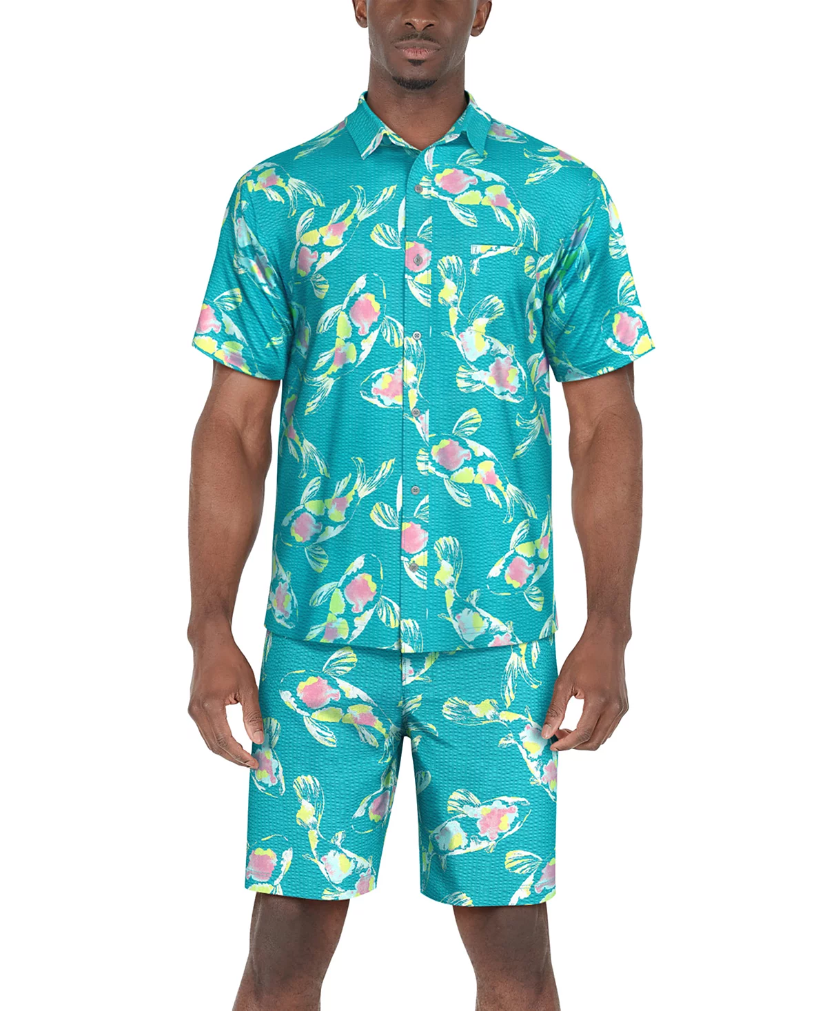 Мужская рубашка в полоску с акварельным принтом рыбы Кои от PGA TOUR 10690₽