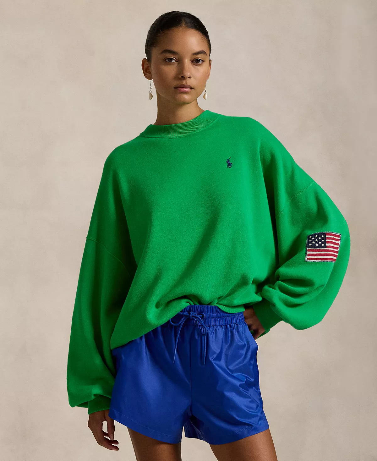  Женский круглый вырез из флиса с логотипом Oversize