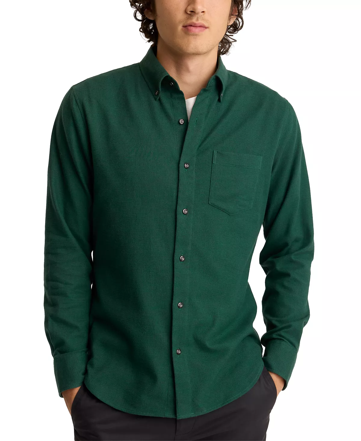 Мужская приталенная текстурированная рубашка с длинным рукавом на пуговицах 6590₽