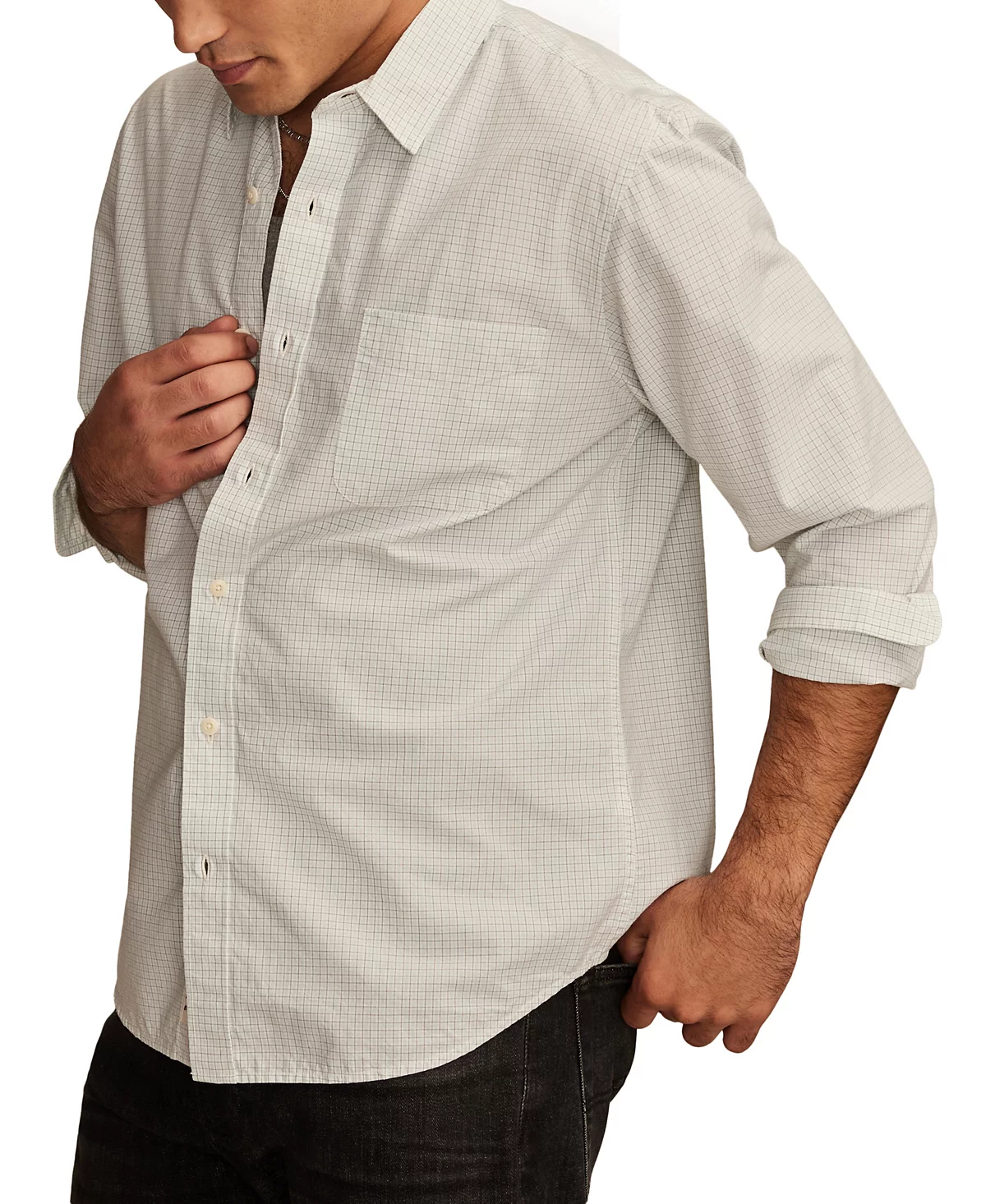 Мужская клетчатая рубашка из поплина с длинным рукавом и одним карманом от бренда Lucky 16990₽