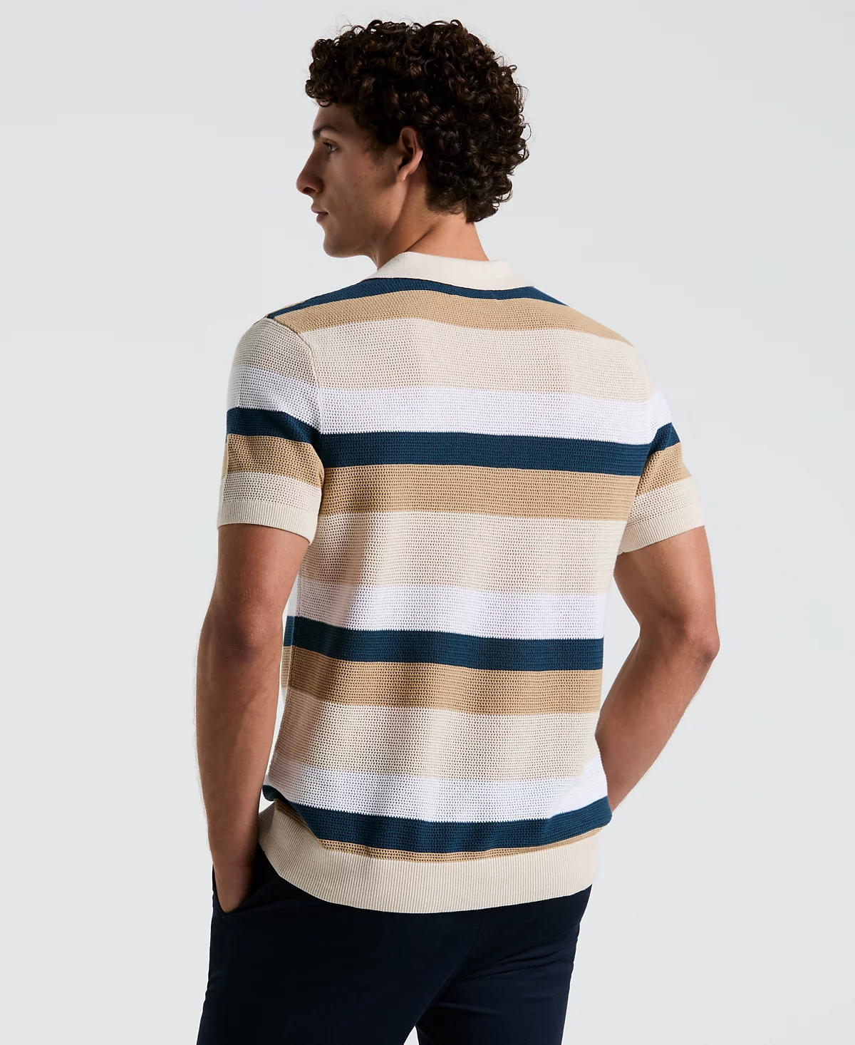 Оригинальный мужской кардиган-сетка в полоску с короткими рукавами и рисунком Пингвина 23790₽