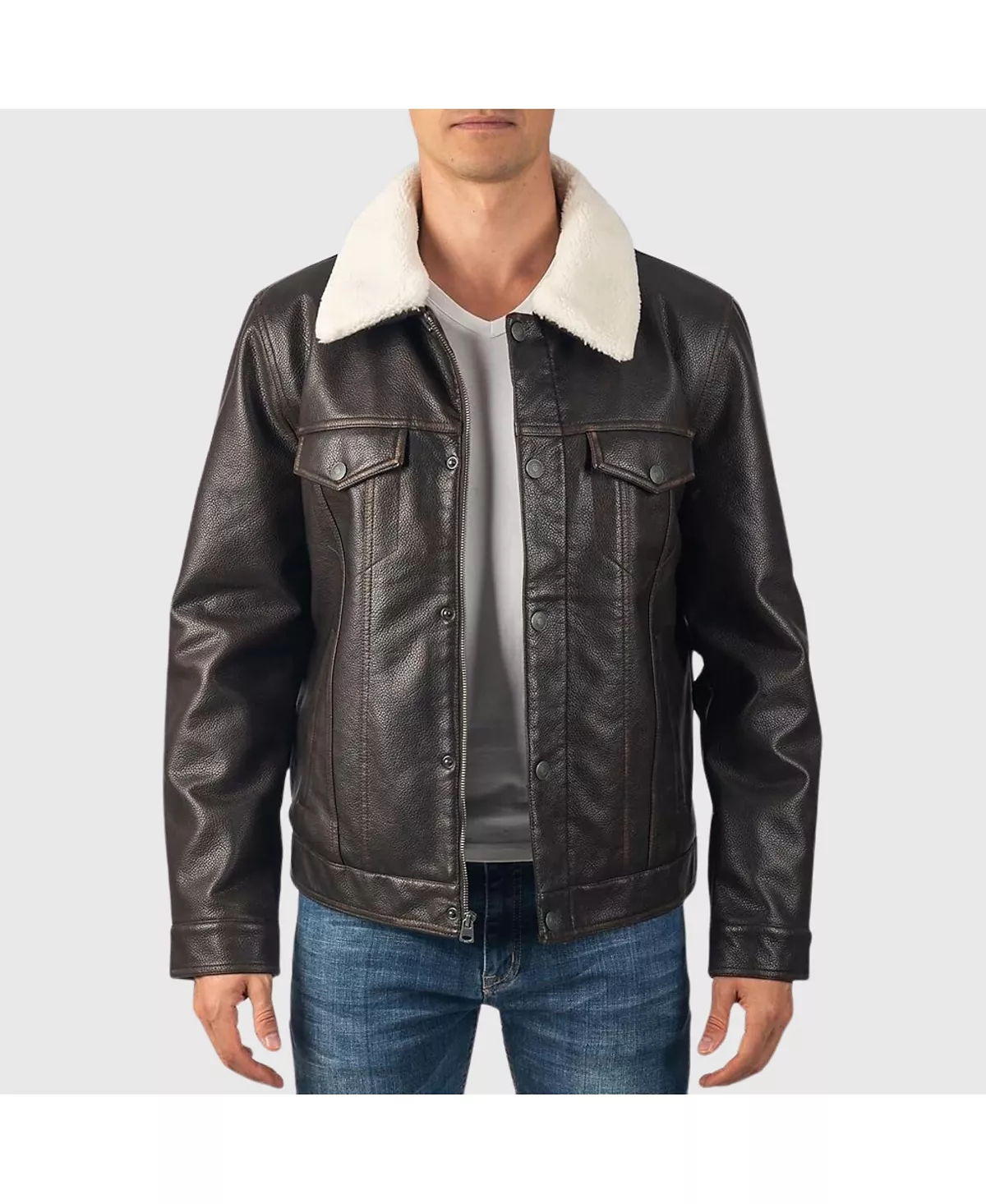 Мужская приталенная куртка дальнобойщика Aaron с воротником шерпа, повседневное пальто из искусственной кожи