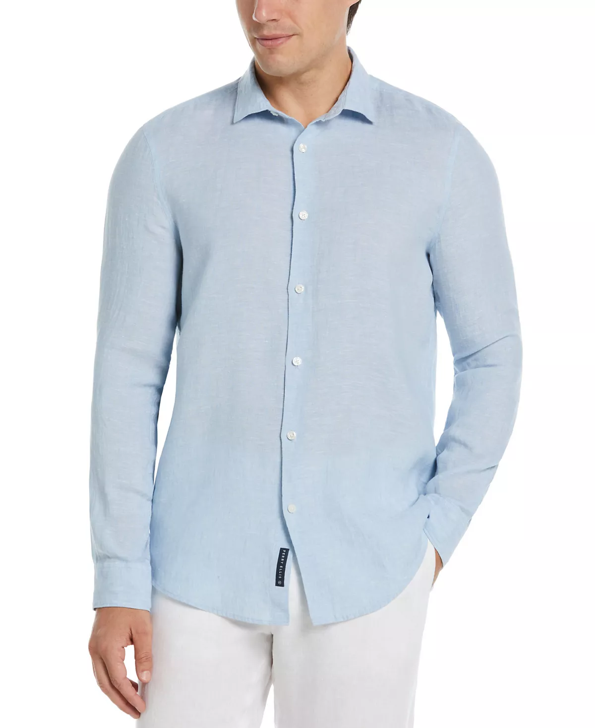 Мужская однотонная льняная рубашка с длинным рукавом и пуговицами спереди 16990₽