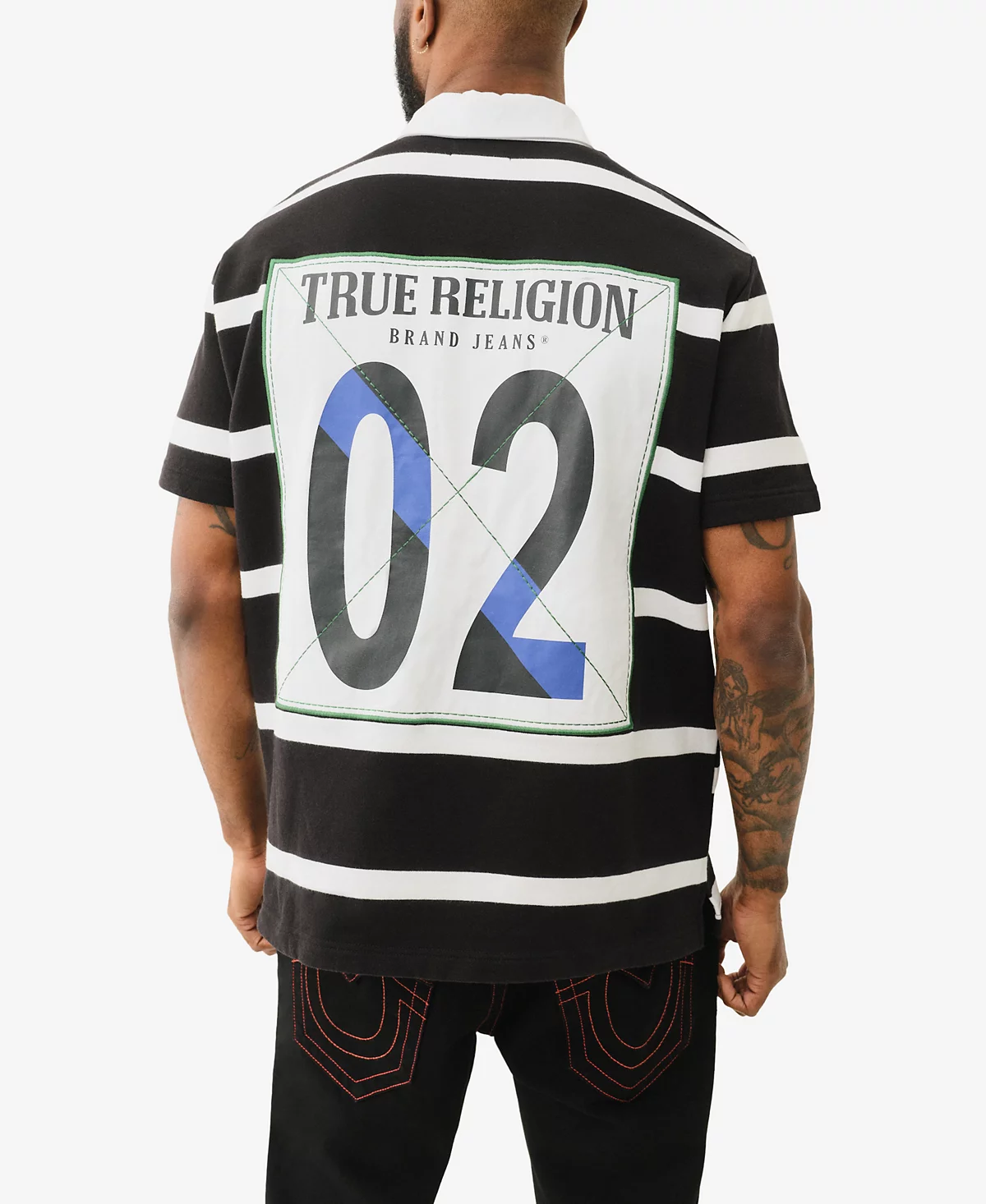 Мужская рубашка поло True Religion в полоску с коротким рукавом и гербом True Religion 18790₽