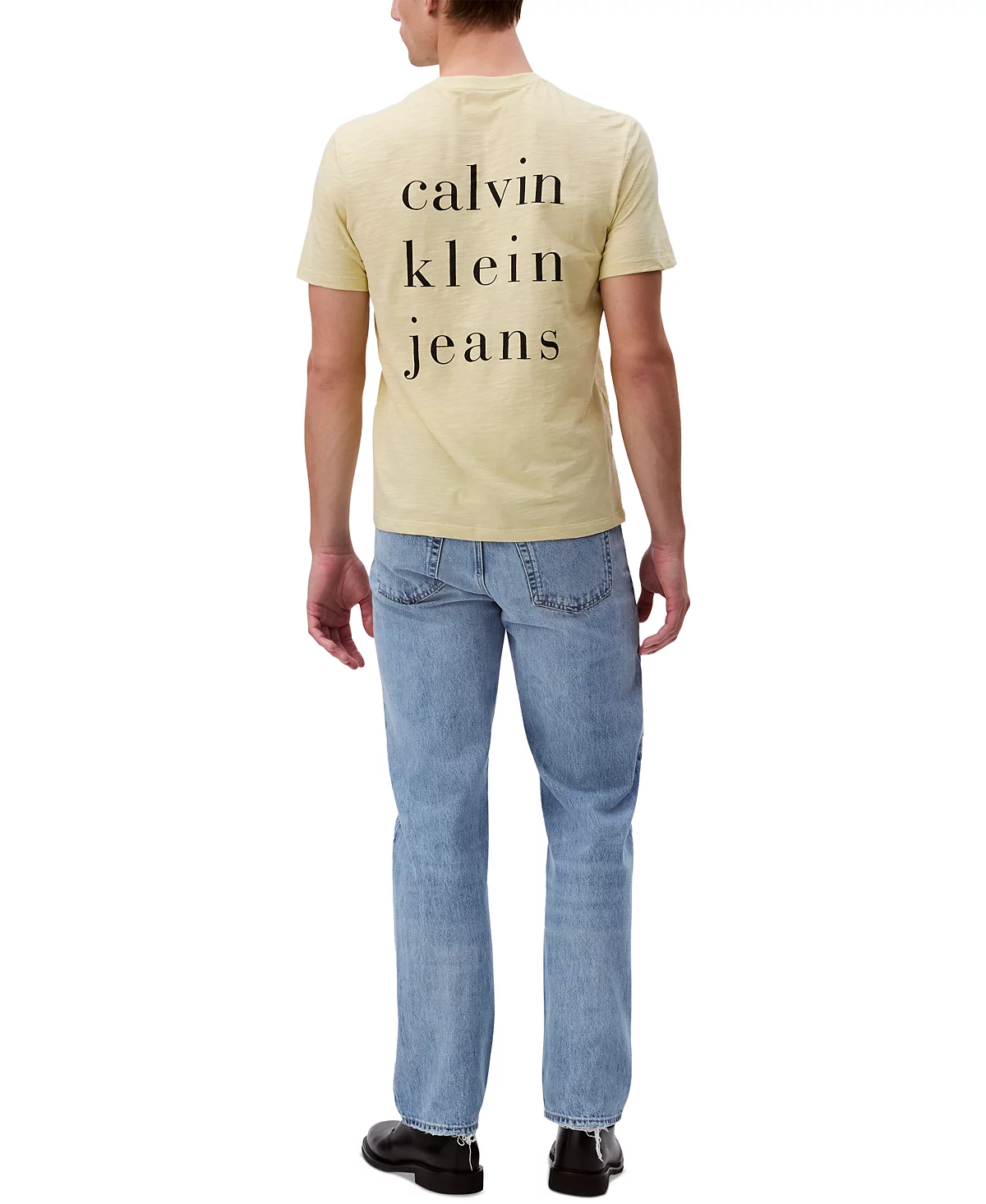 Мужская классическая футболка с логотипом Calvin Klein с коротким рукавом и круглым вырезом горловины