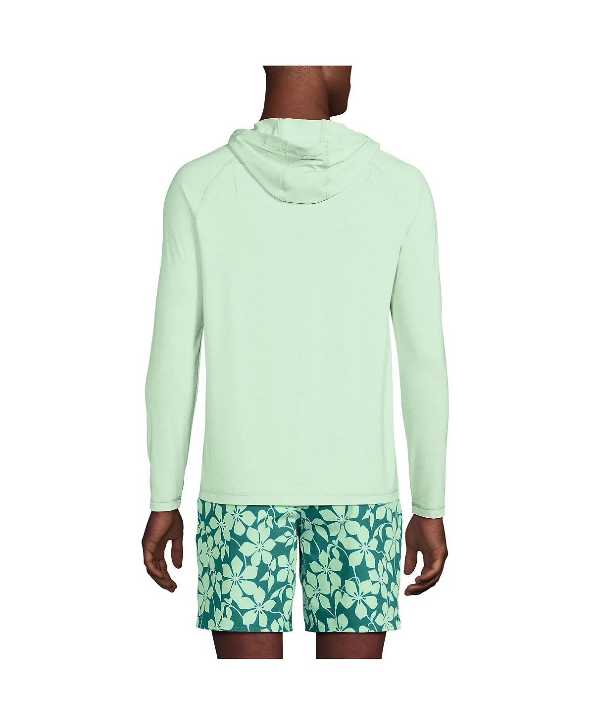 Мужская охлаждающая футболка для плавания Lands End UPF 50 с капюшоном и длинным рукавом Rash Guard 11390₽