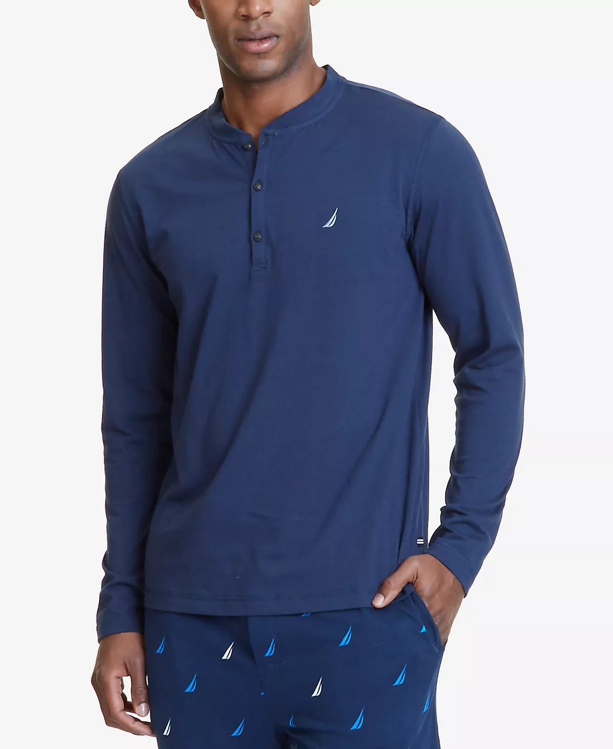  Мужская мягкая дышащая пижамная рубашка Henley с длинным рукавом