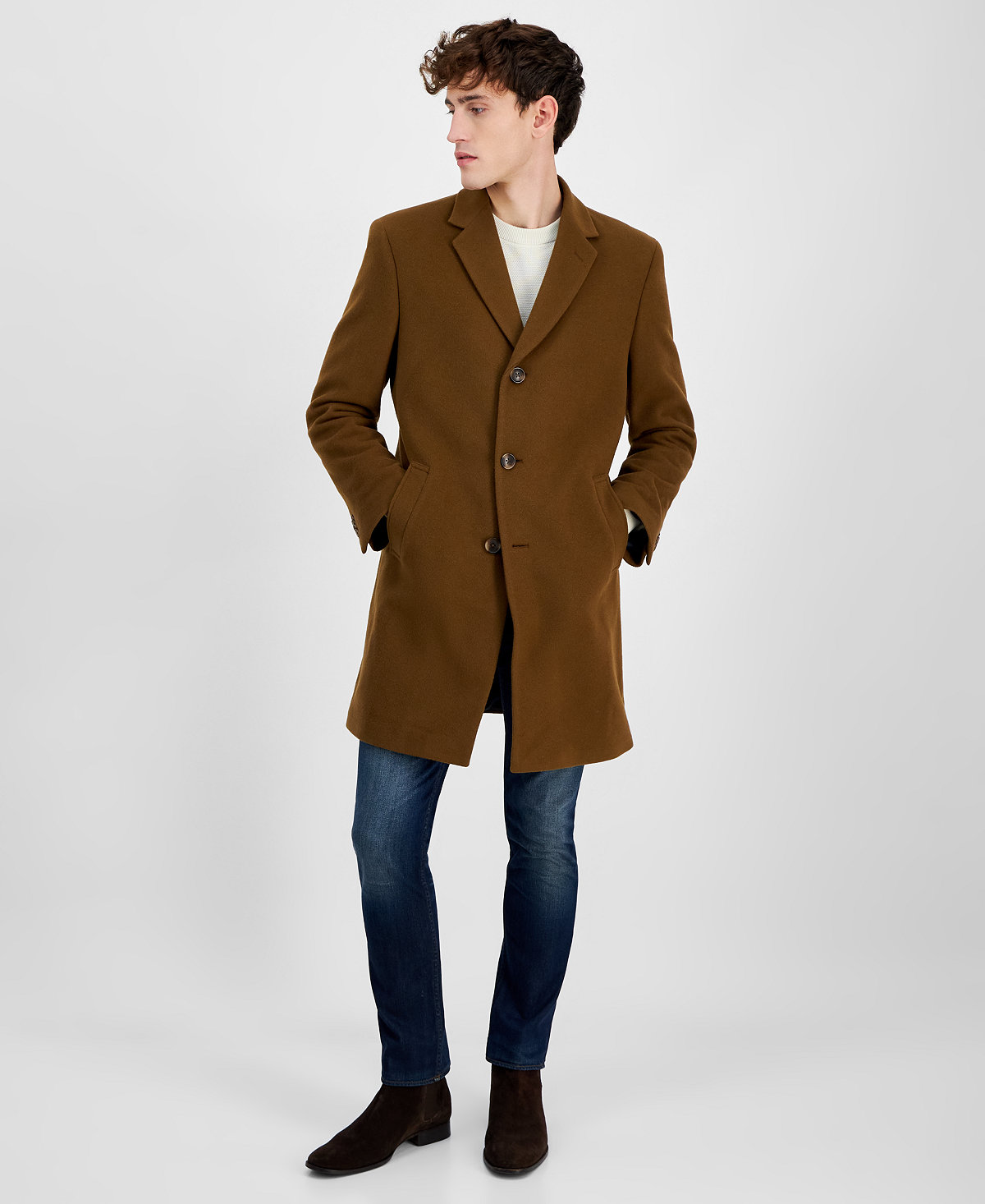 Мужское однотонное пальто классического покроя из смеси шерсти и кашемира Barge 25890₽