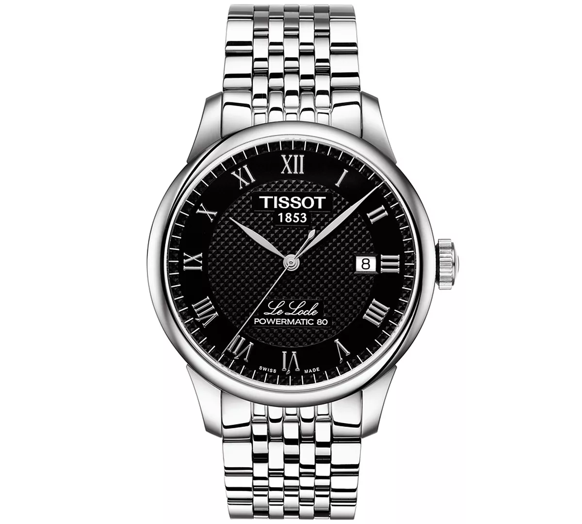  Мужские швейцарские часы T-Classic Le Locle Powermatic 80 серого цвета с браслетом из нержавеющей стали 39,3 мм