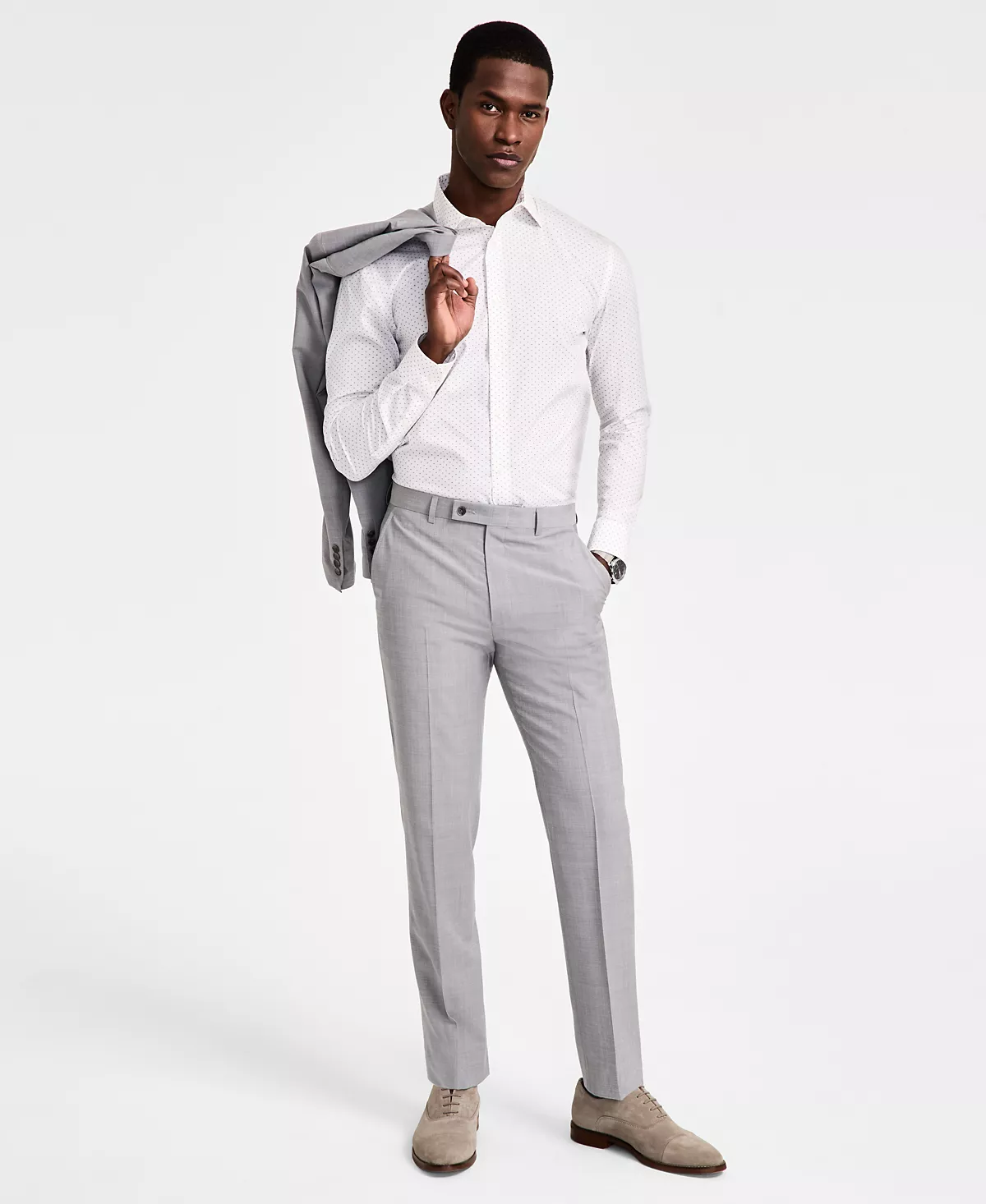 Мужской приталенный костюм-стрейч из смесовой шерсти разделяющий 11890₽