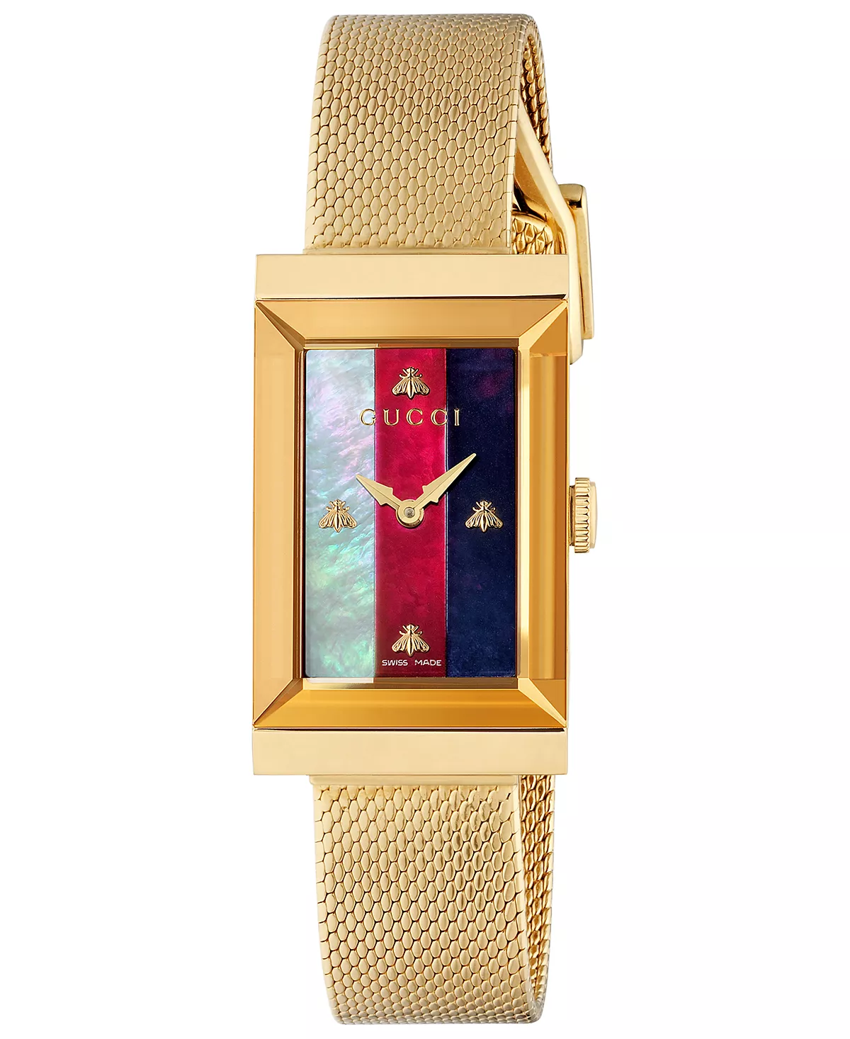  Женские швейцарские часы-браслет G-Frame Gold-Tone PVD из нержавеющей стали с сетчатым браслетом 21x34 мм